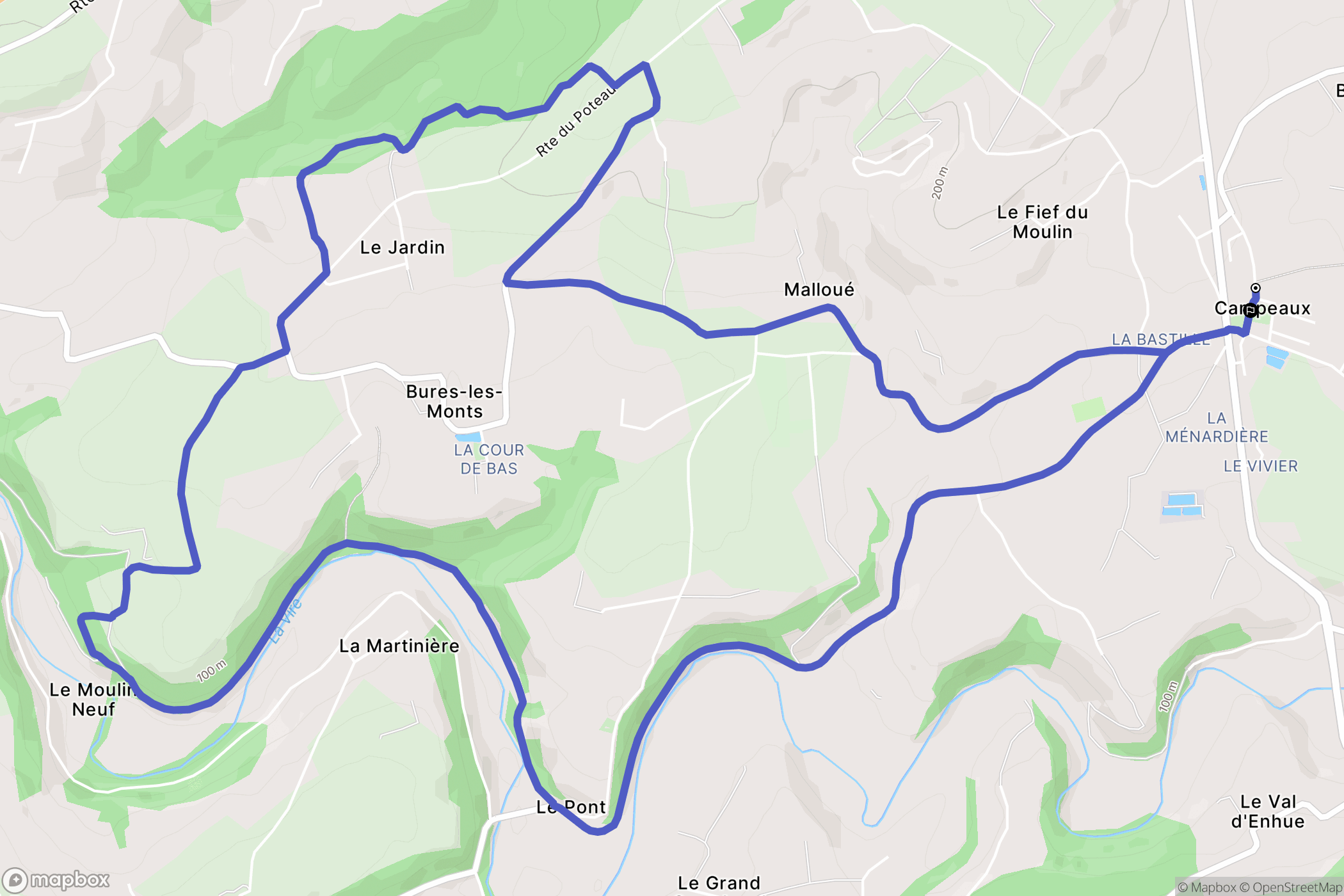 Souleuvre en Bocage : carte du parcours de randonnée - France