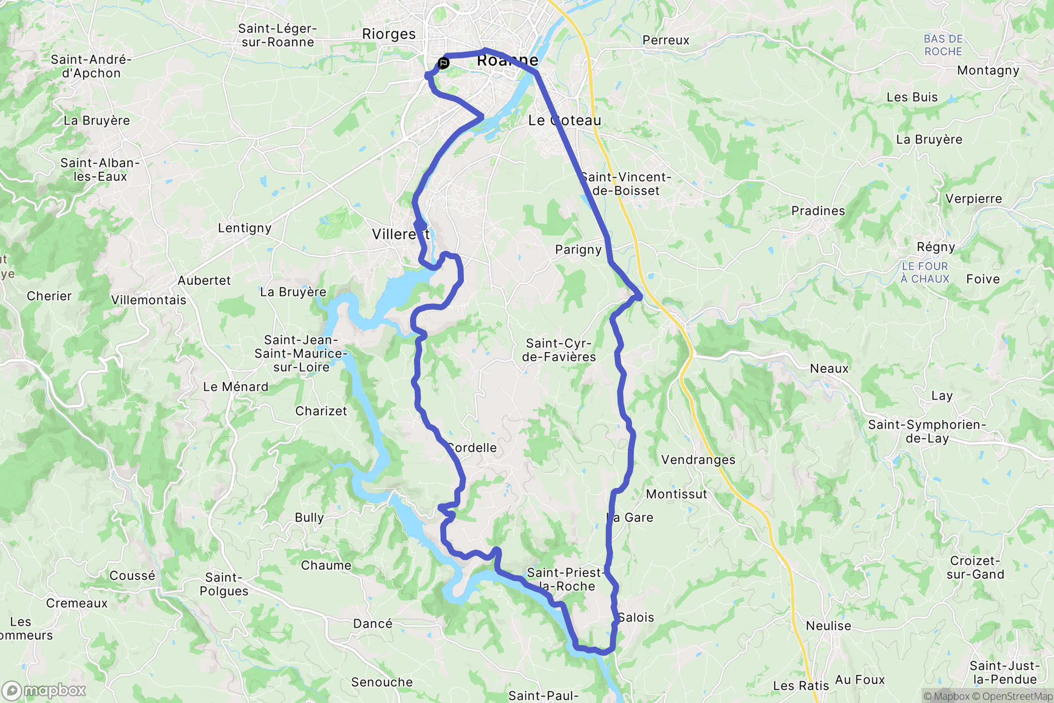 Roanne : carte du parcours de randonnée - France
