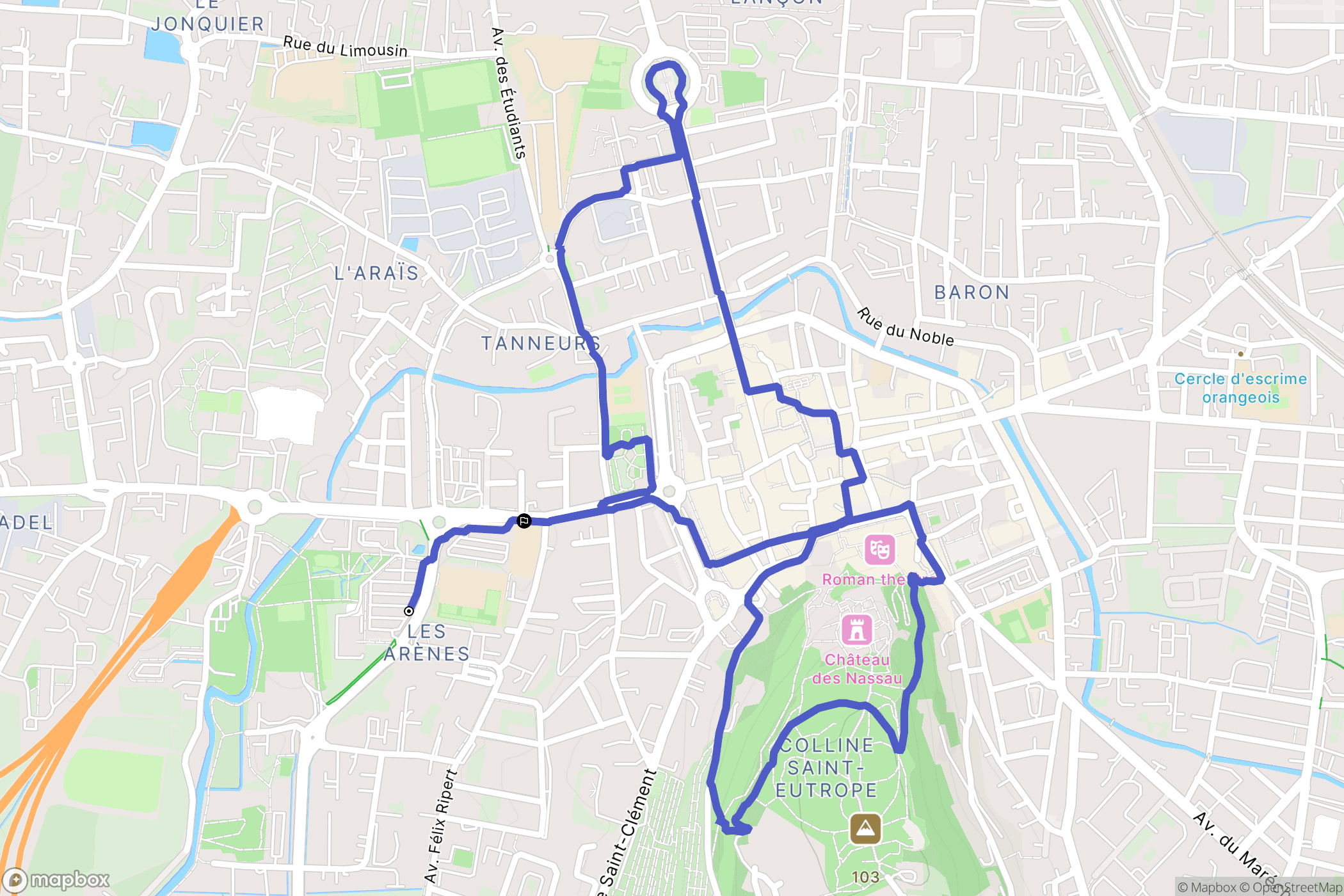 Orange : carte du parcours de randonnée - France