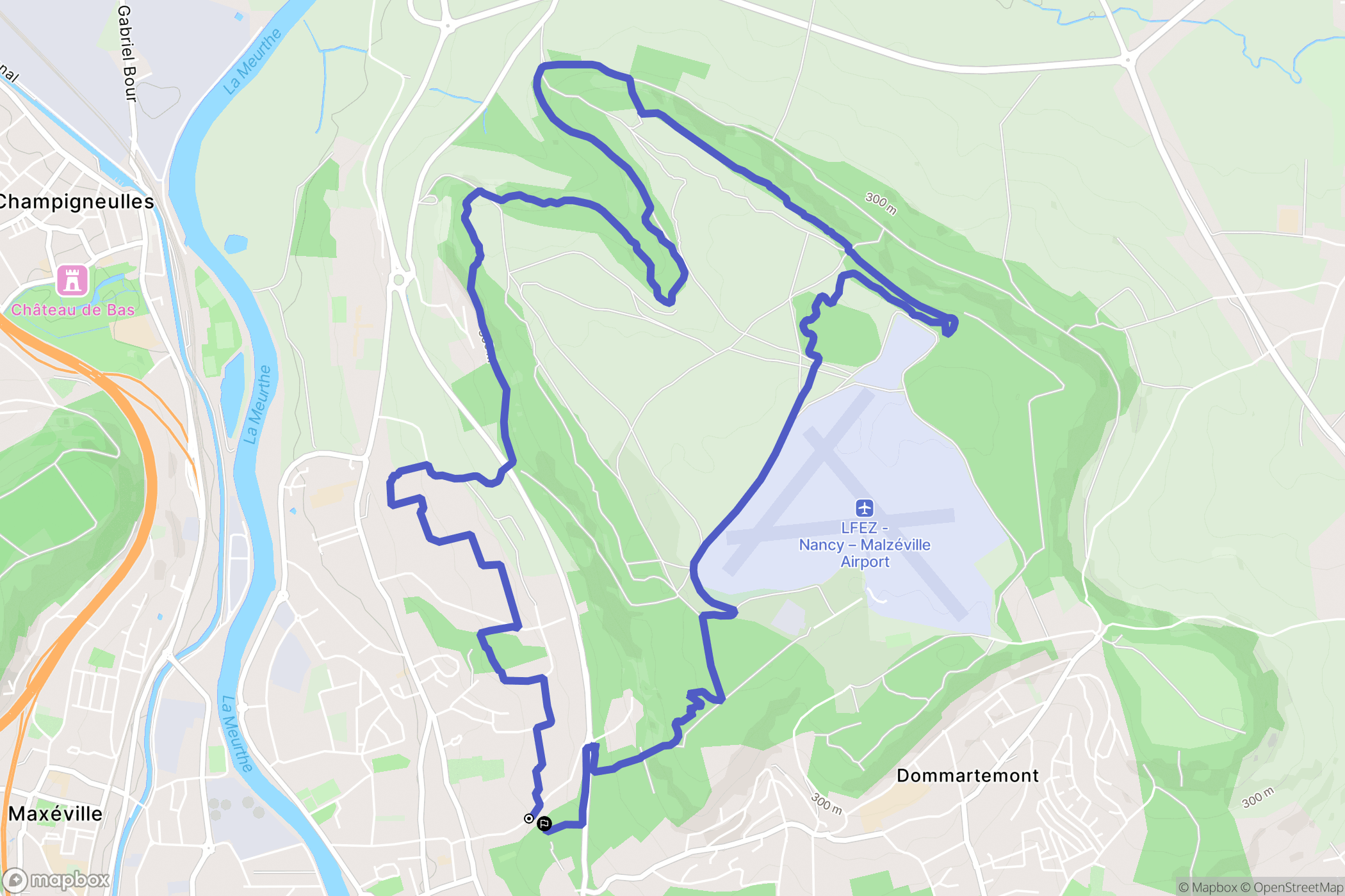 Malzéville : carte du parcours de randonnée - France