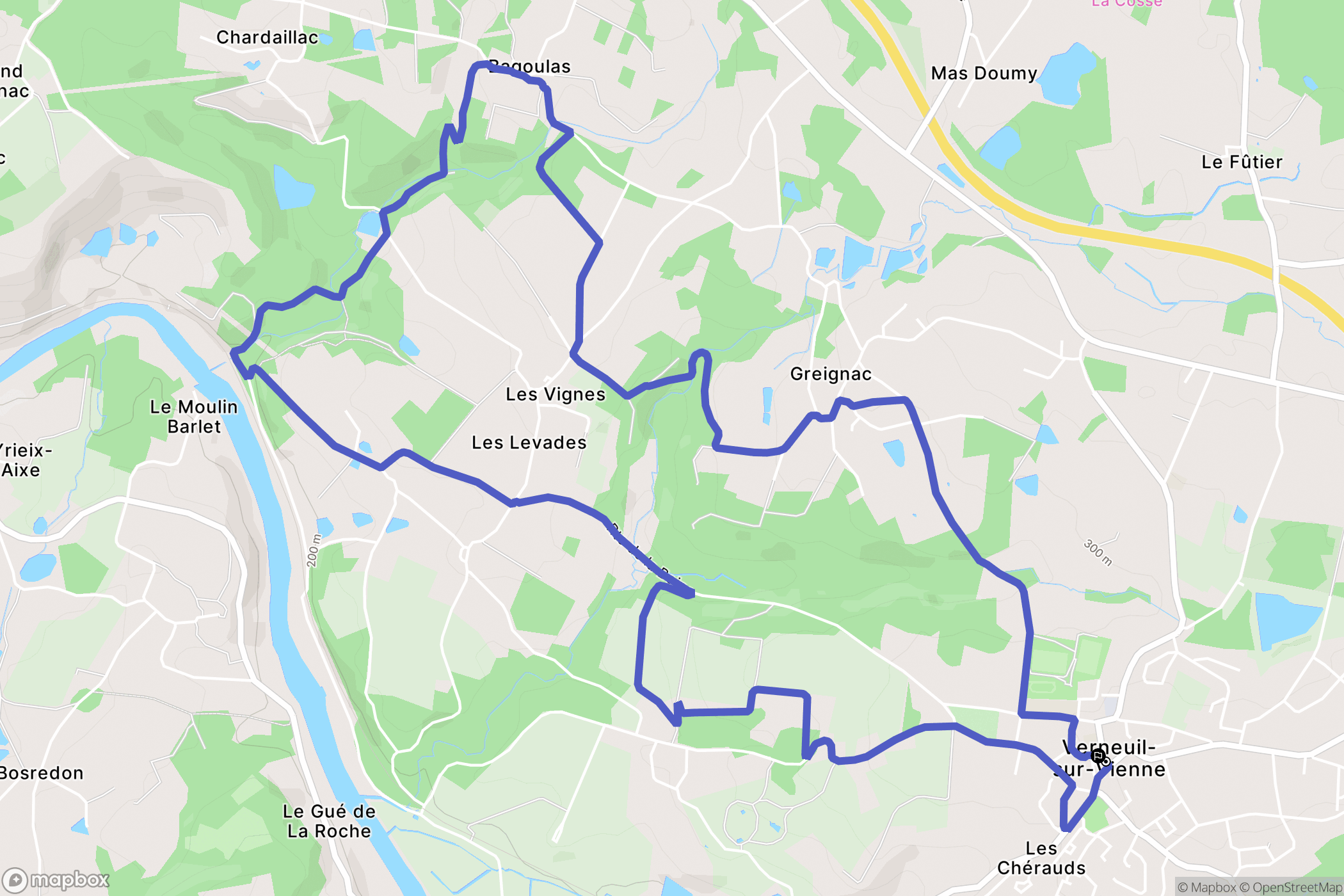 Verneuil-sur-Vienne : carte du parcours de randonnée - France
