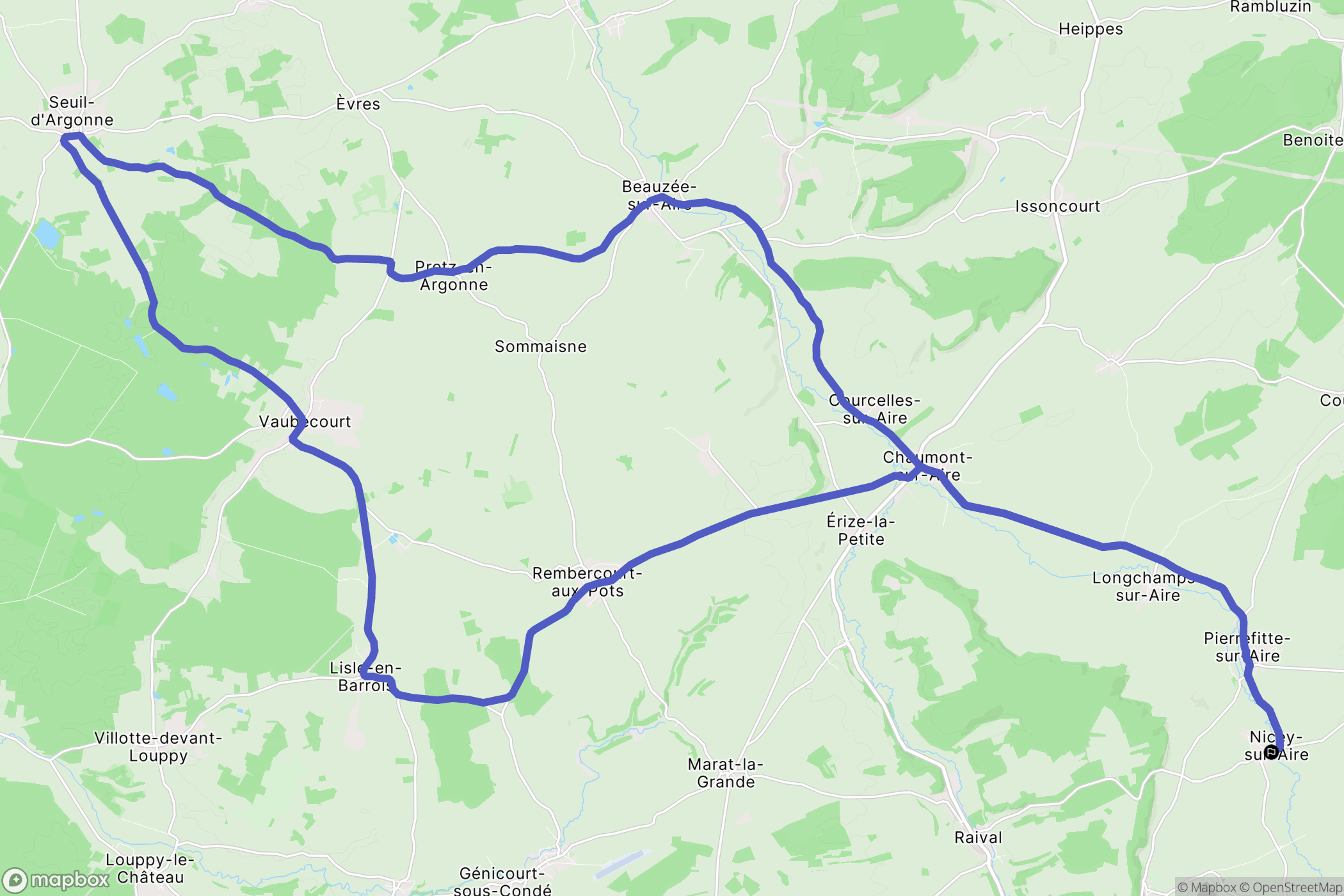 Nicey-sur-Aire : carte du parcours de randonnée - France