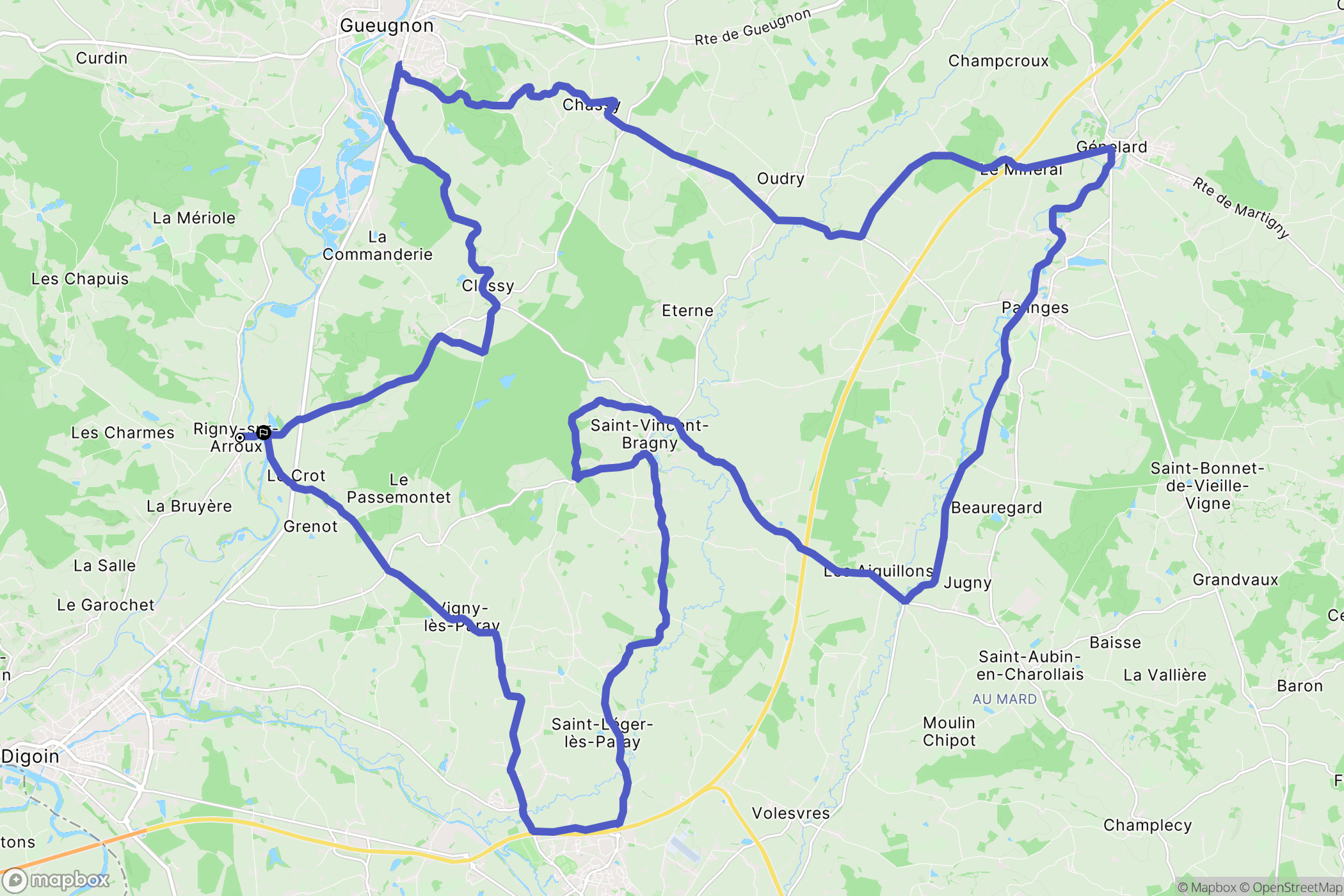 Rigny-sur-Arroux : carte du parcours de randonnée - France