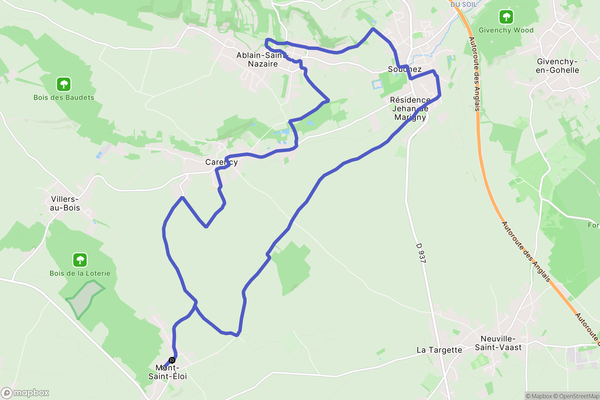 Mont-Saint-Éloi : carte du parcours de randonnée - France