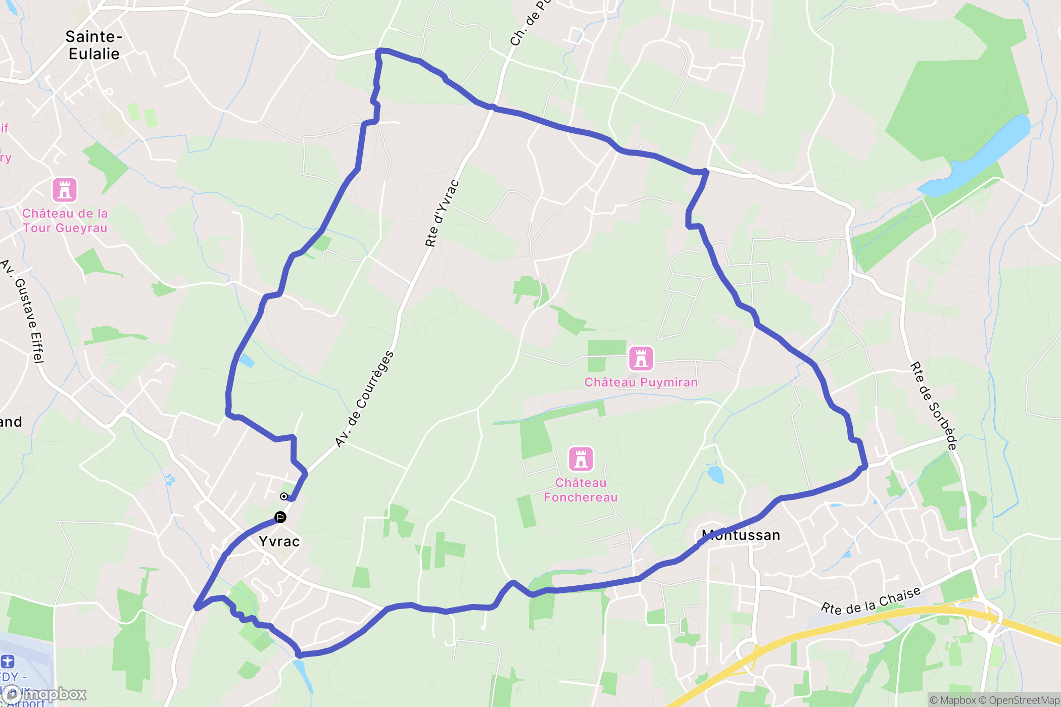 Yvrac : carte du parcours de randonnée - France