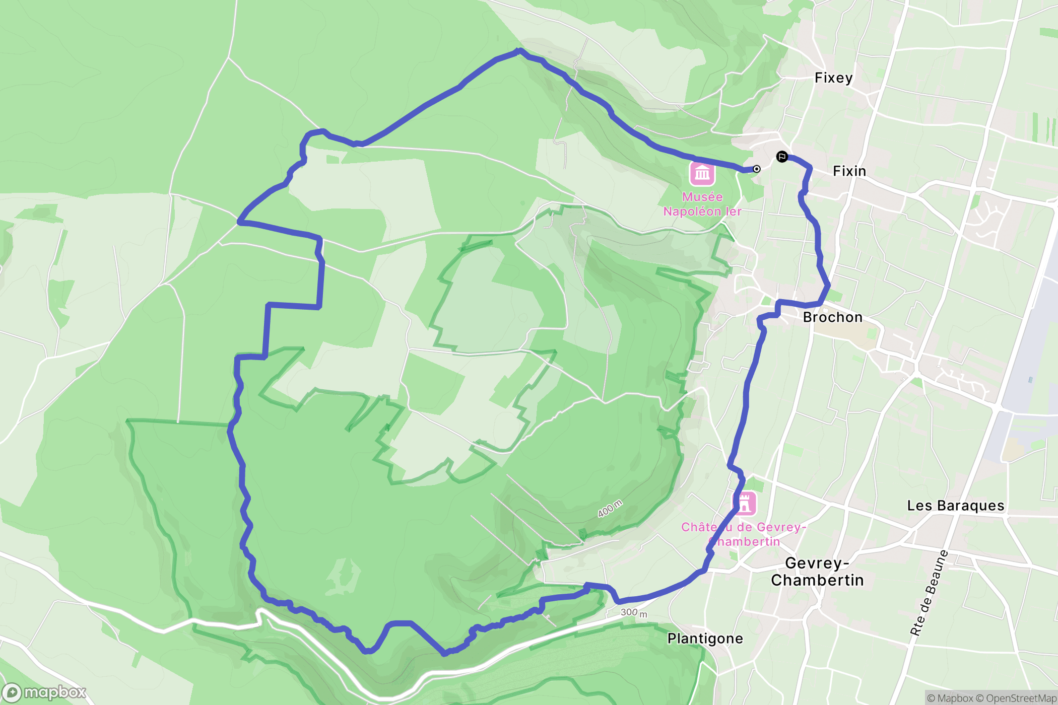 Fixin : carte du parcours de randonnée - France