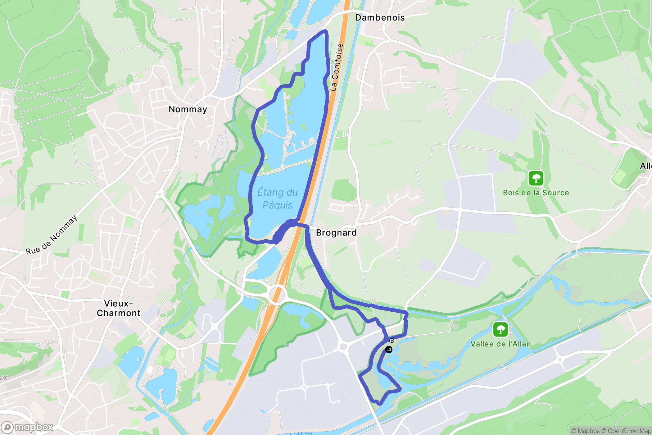 Brognard : carte du parcours de randonnée - France