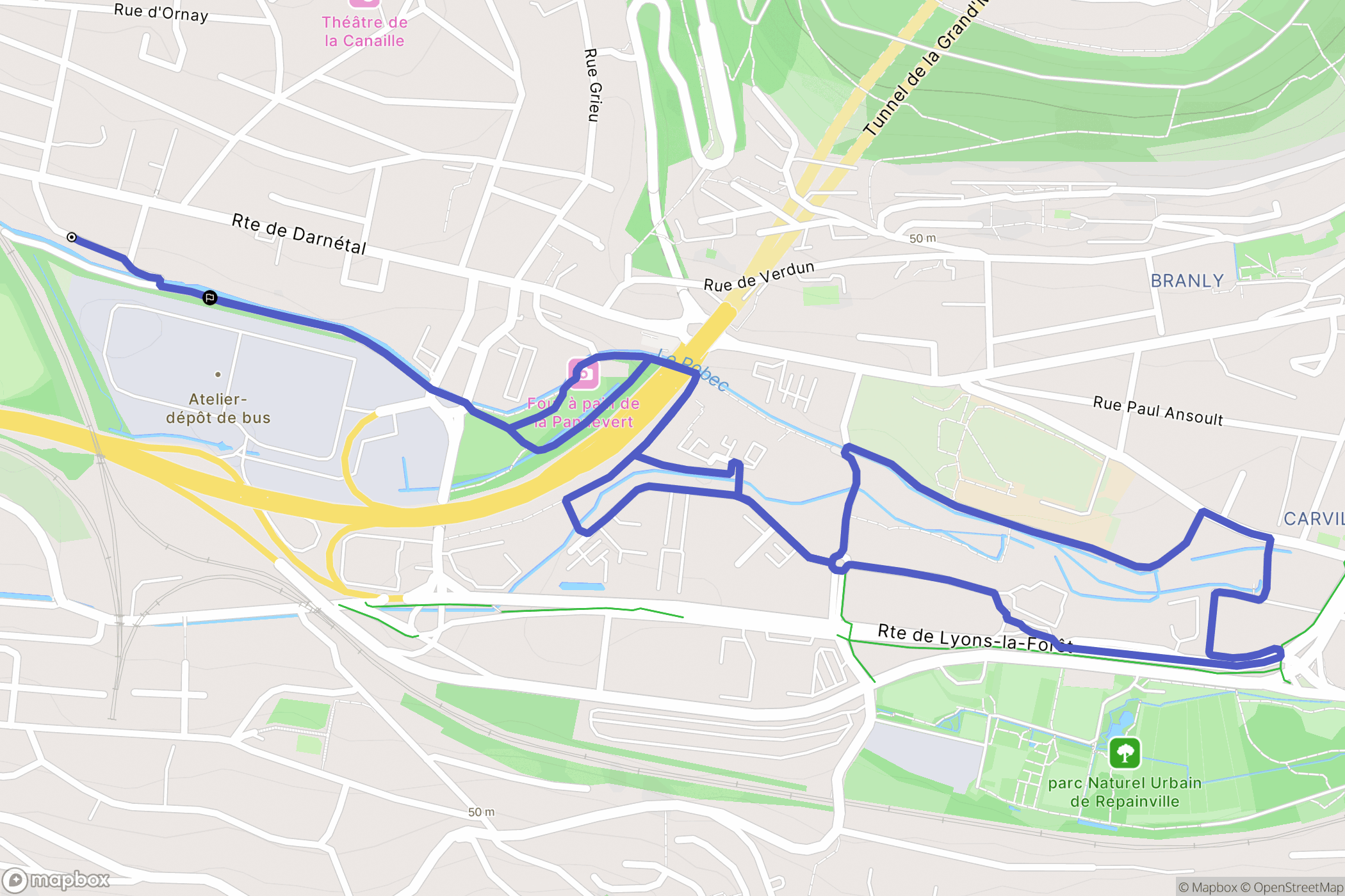 Rouen : carte du parcours de randonnée - France