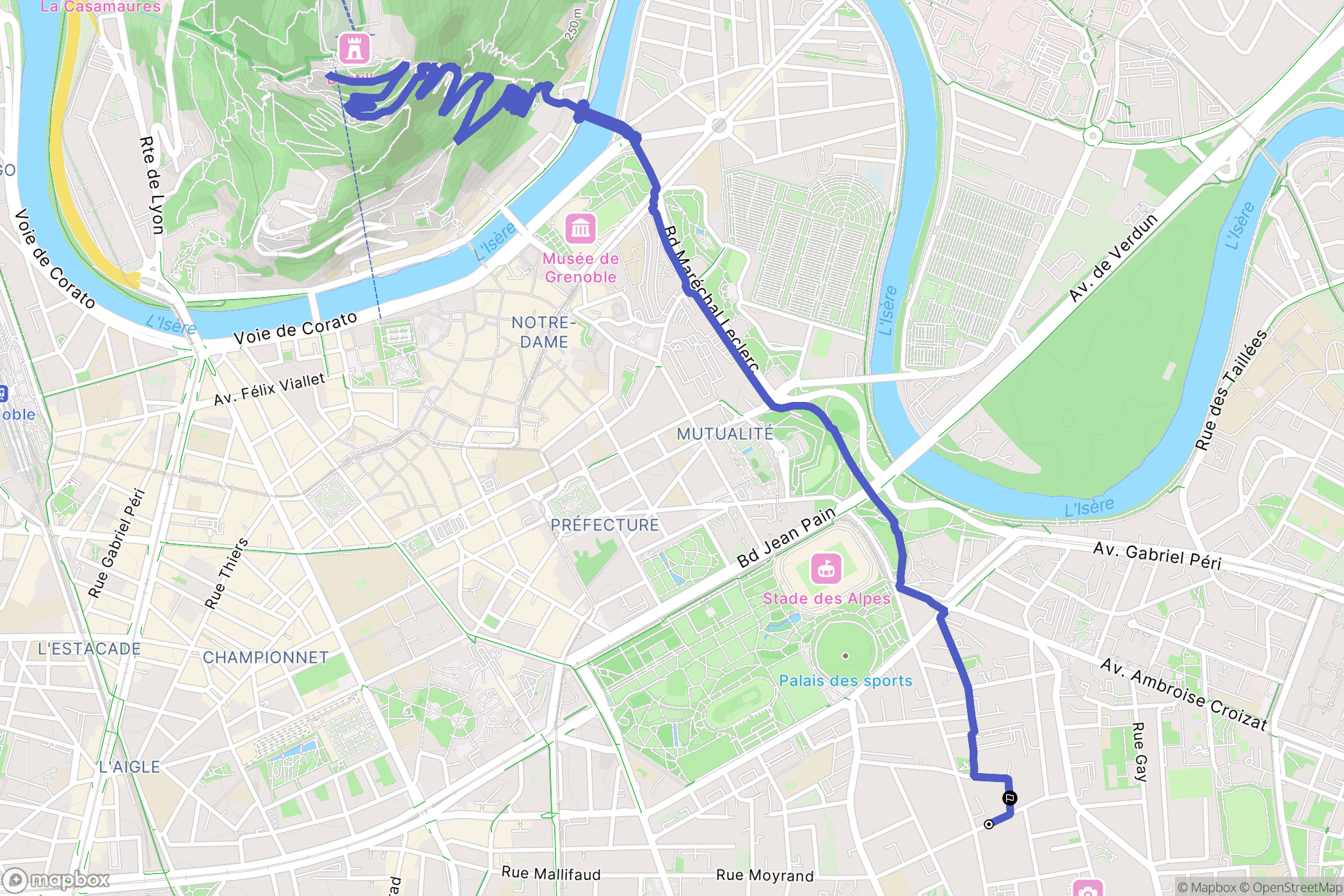 Grenoble : carte du parcours de randonnée - France