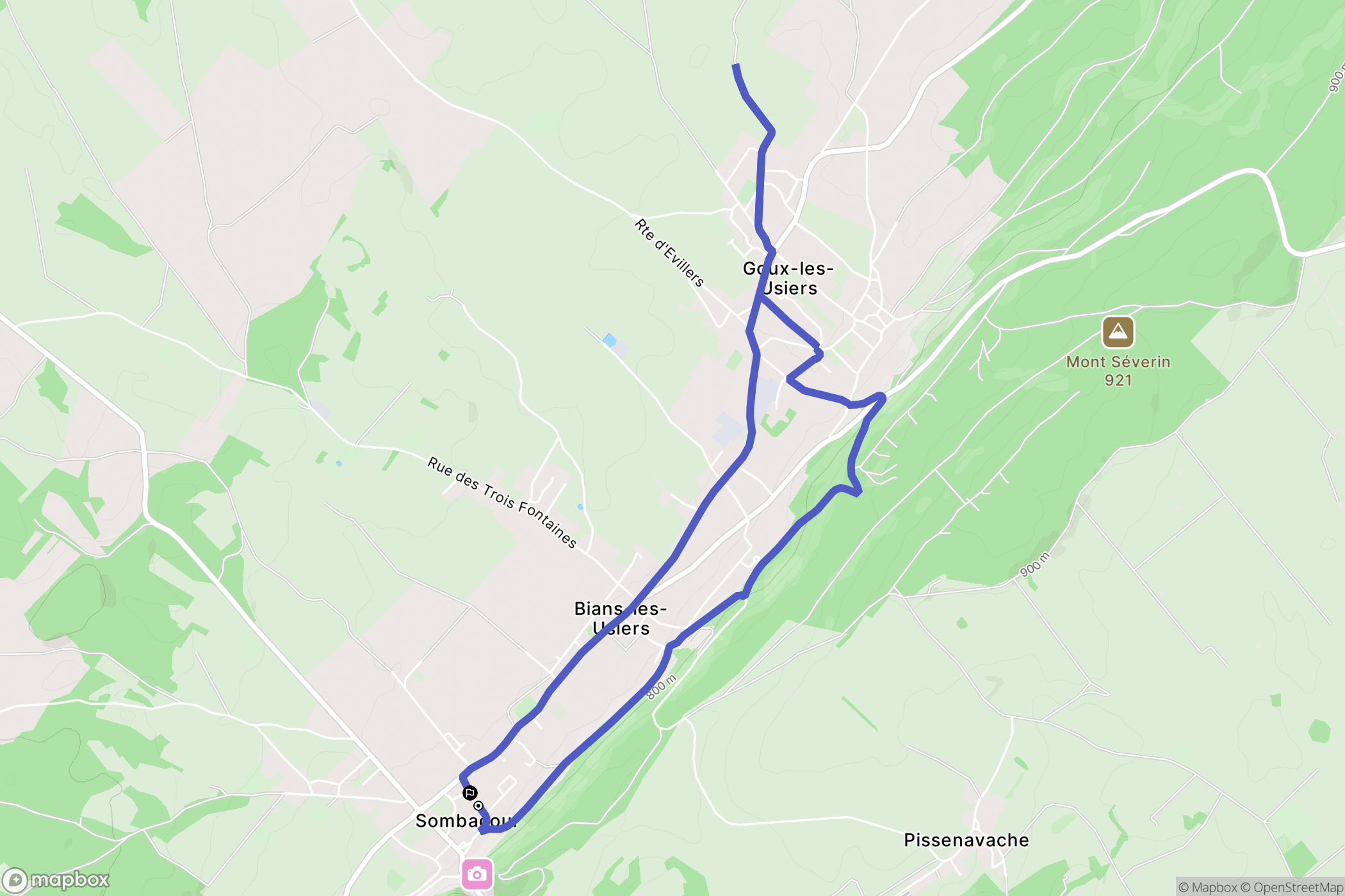 Val-d'Usiers : carte du parcours de randonnée - France