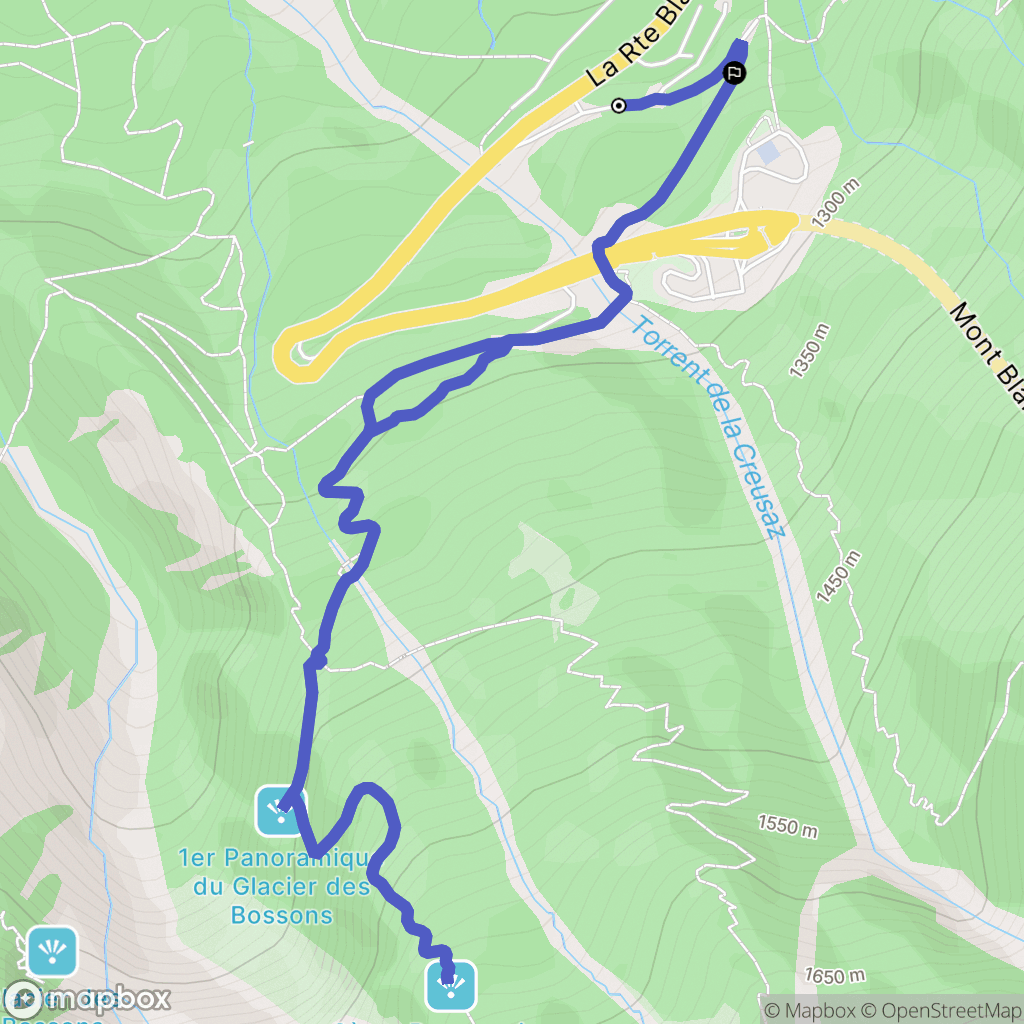 Chamonix-Mont-Blanc : carte du parcours de randonnée - France