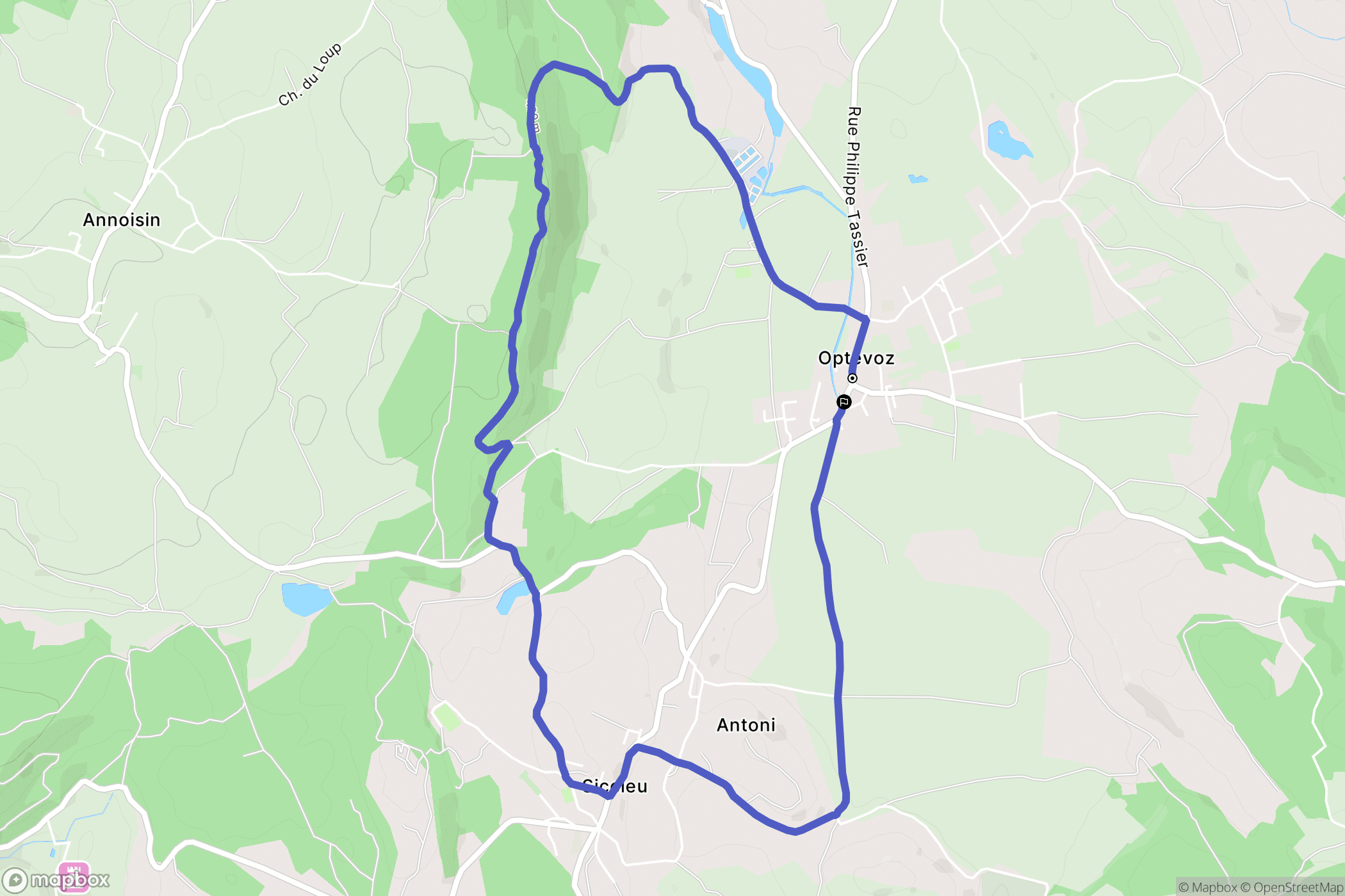 Optevoz : carte du parcours de randonnée - France