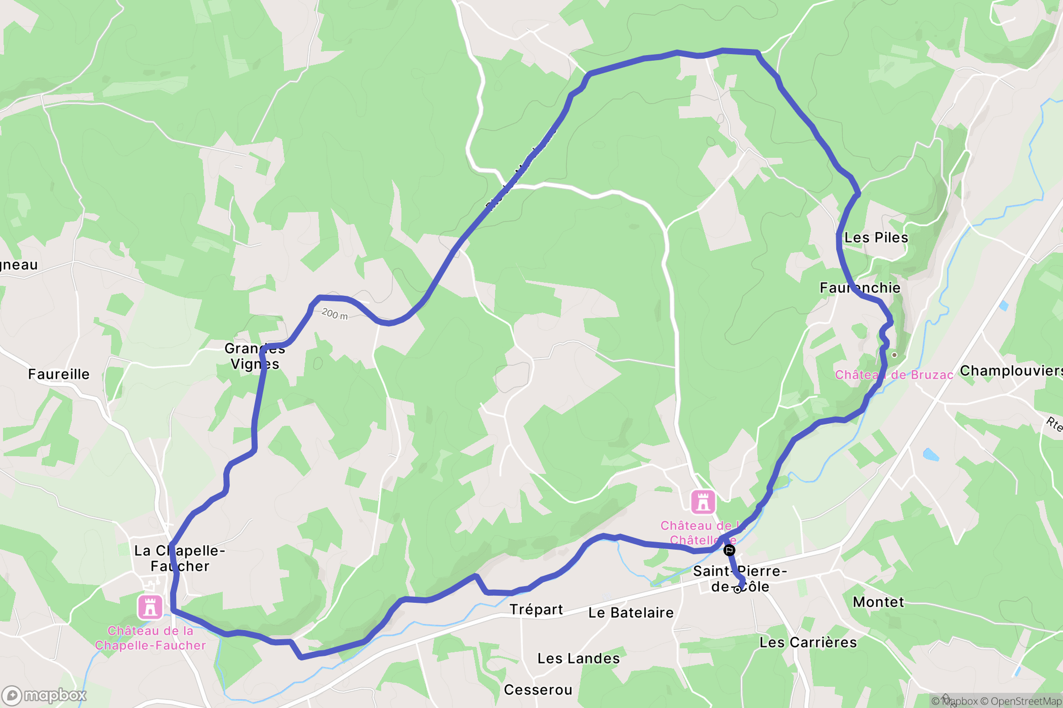 Saint-Pierre-de-Côle : carte du parcours de randonnée - France