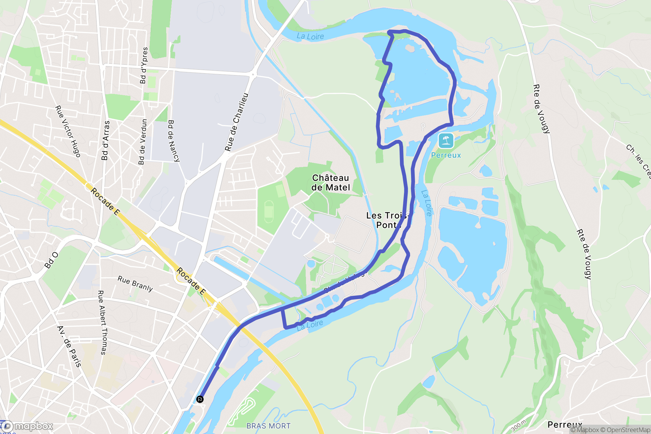 Roanne : carte du parcours de randonnée - France