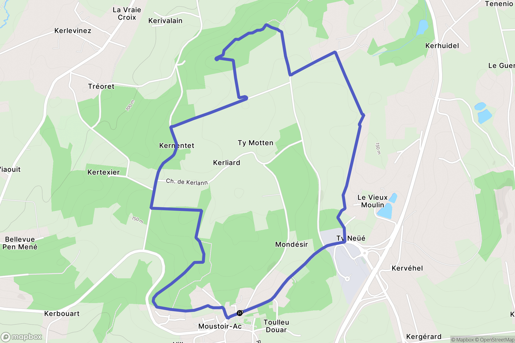 Moustoir-Ac : carte du parcours de randonnée - France