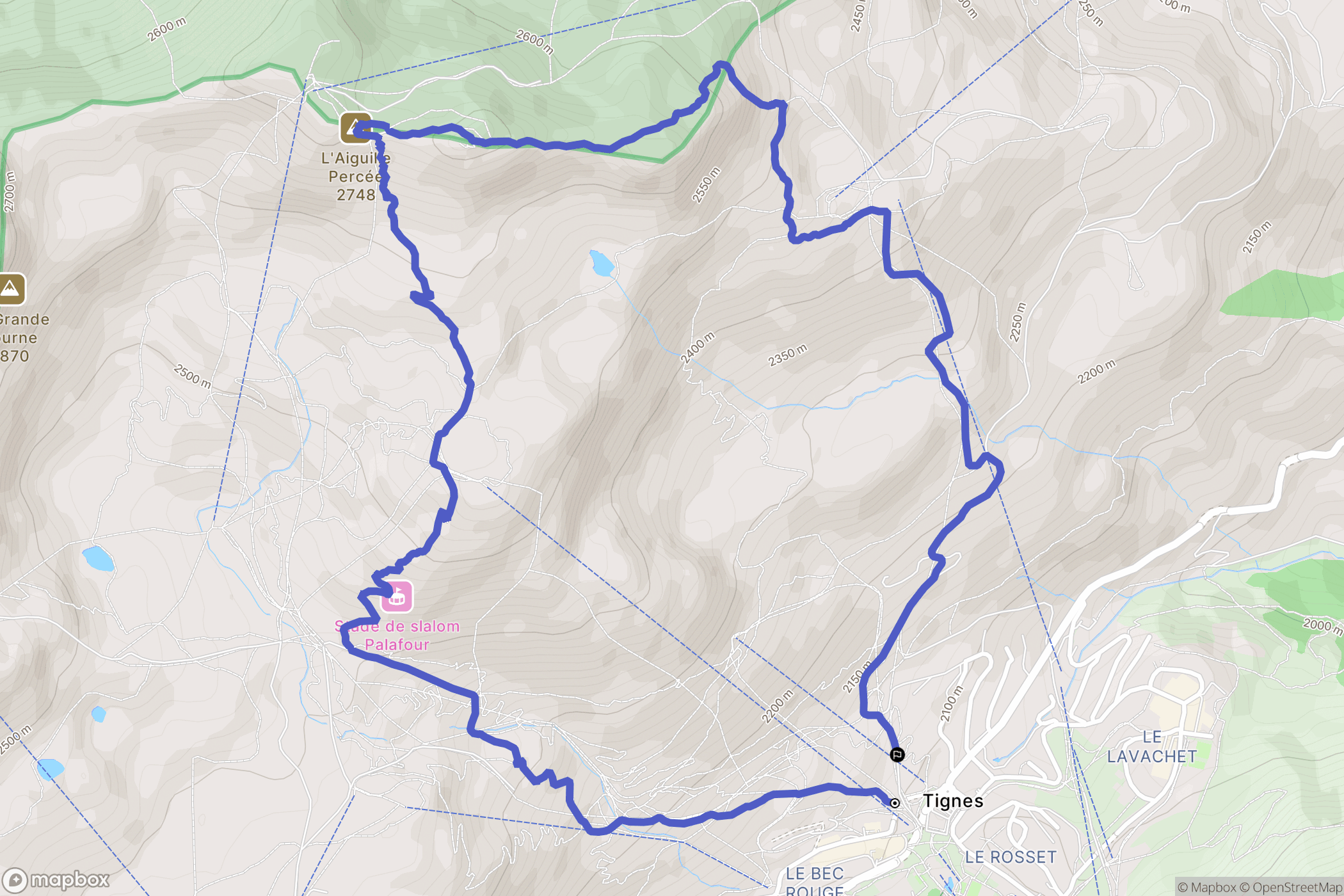 Tignes : carte du parcours de randonnée - France