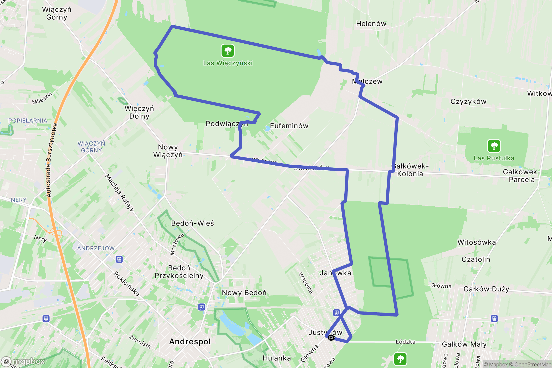 Justynów: mapa trasy - Poland