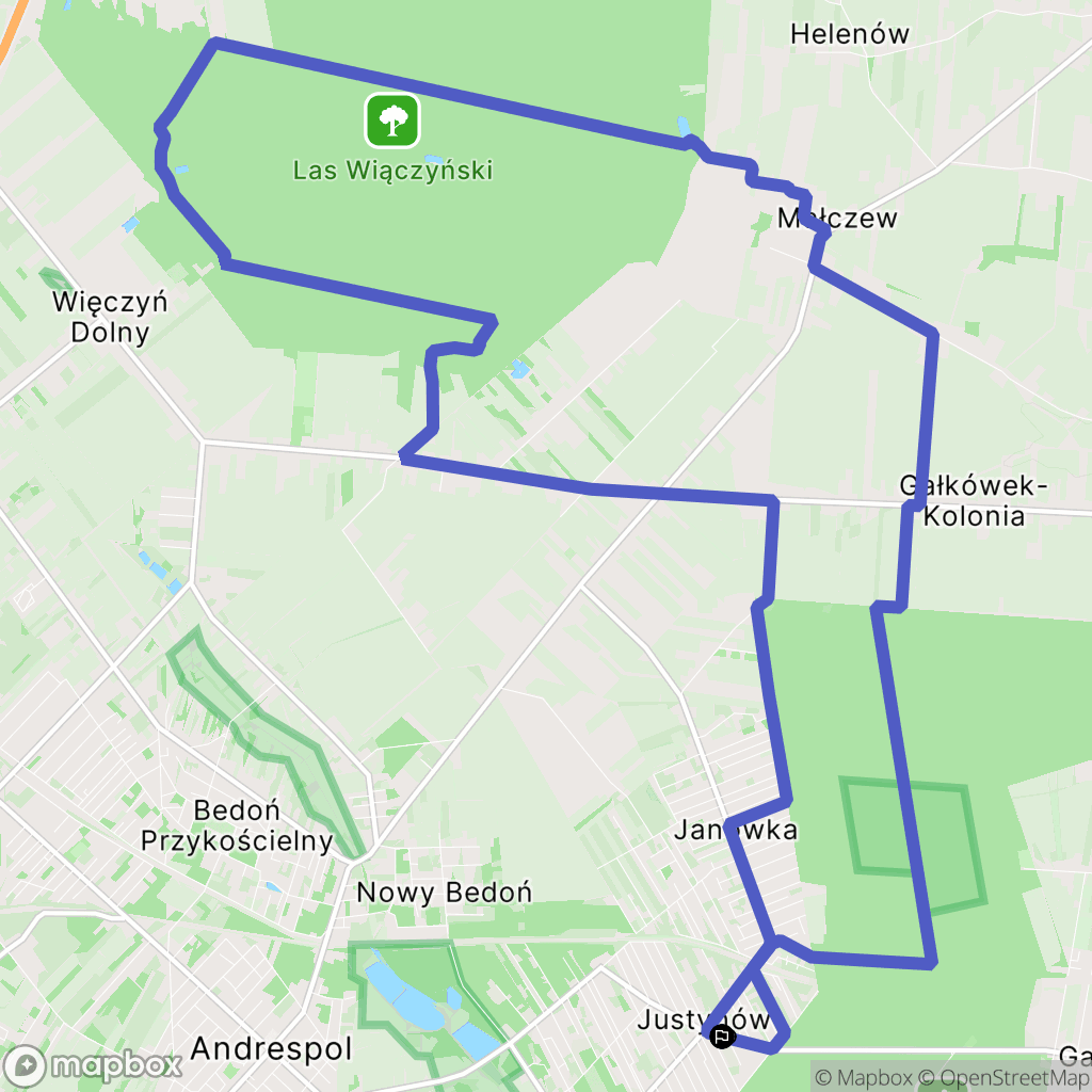 Justynów: mapa trasy - Poland
