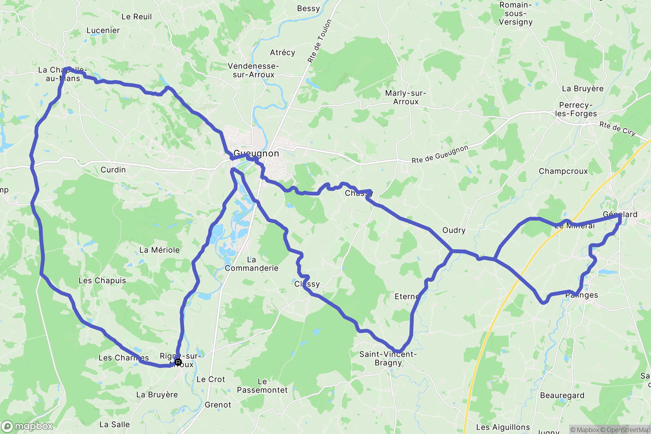 Rigny-sur-Arroux : carte du parcours de randonnée - France