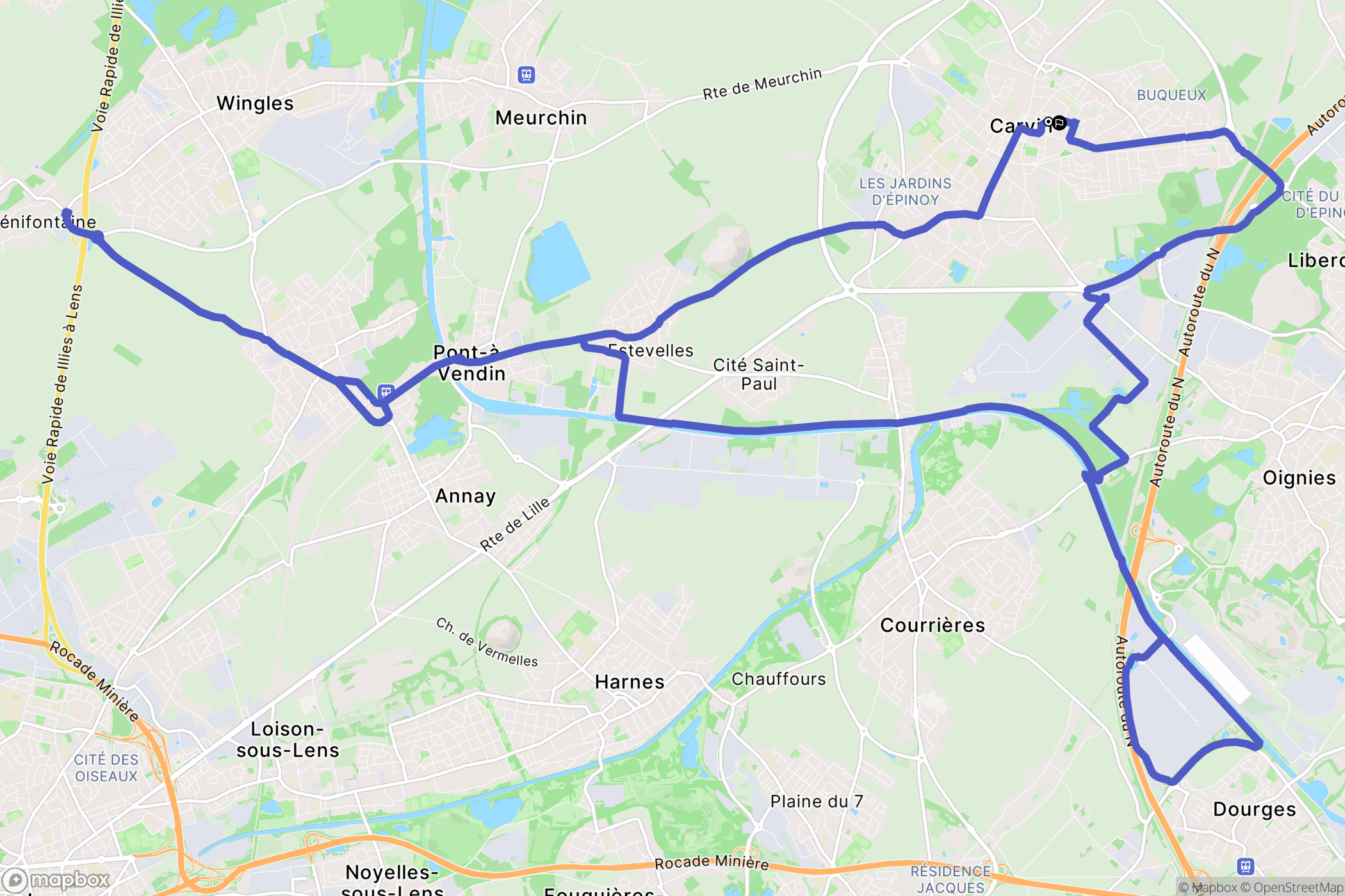 Carvin : carte du parcours de randonnée - France