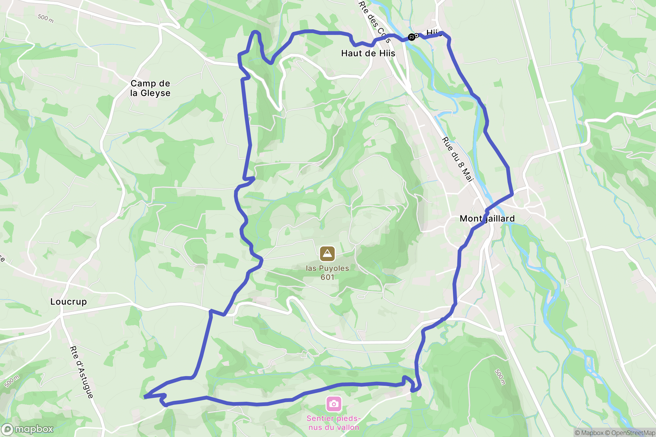 Hiis : carte du parcours de randonnée - France