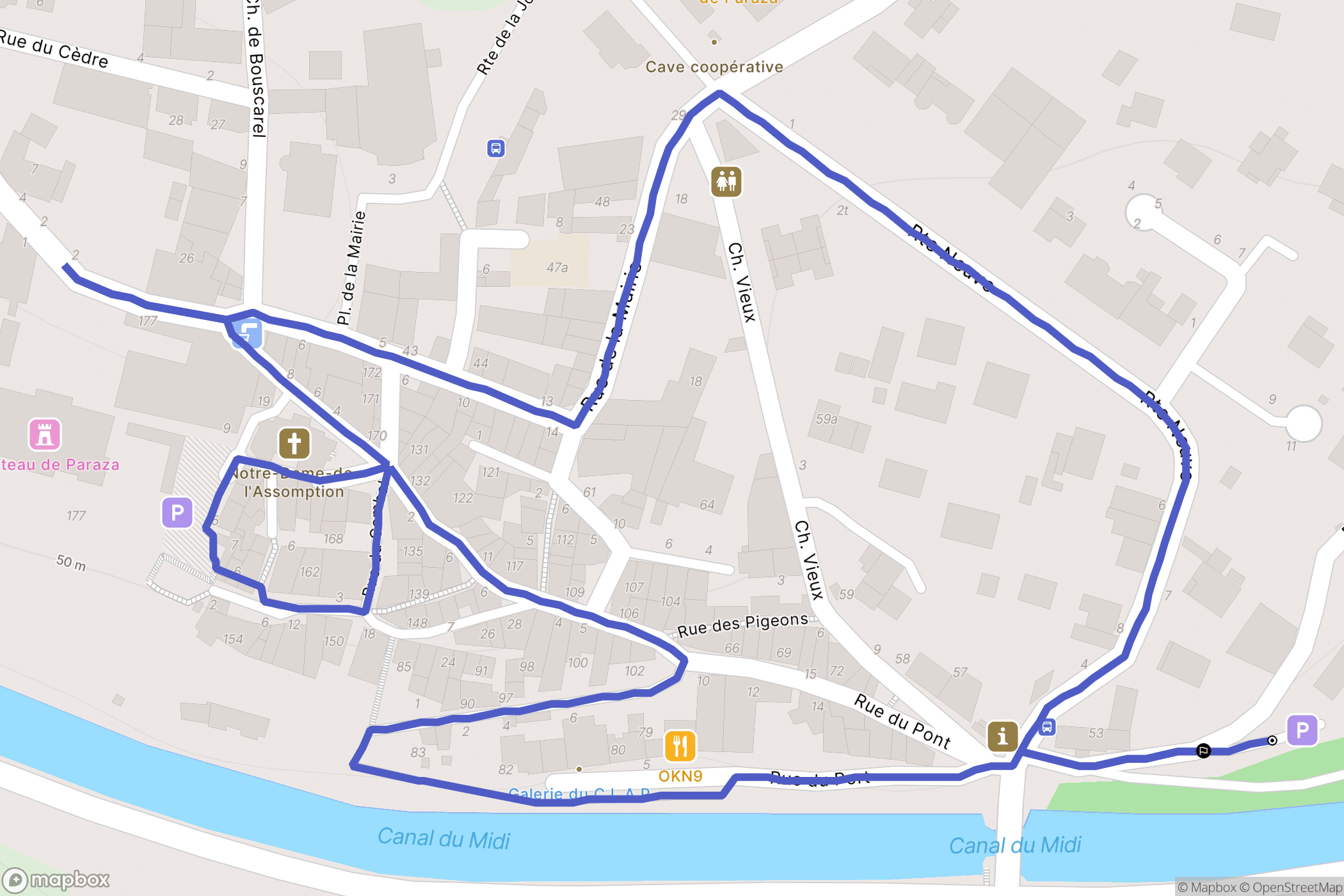 Paraza : carte du parcours de randonnée - France