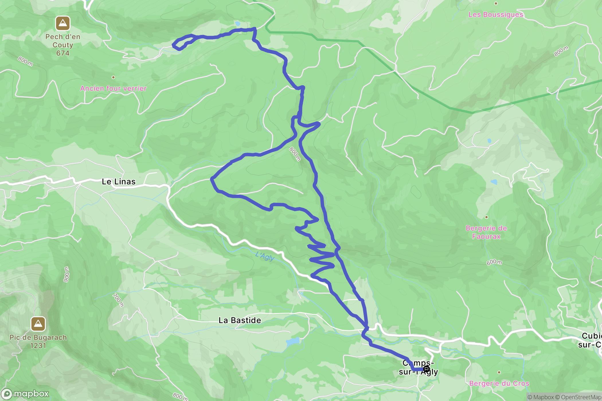 Camps-sur-l'Agly : carte du parcours de randonnée - France