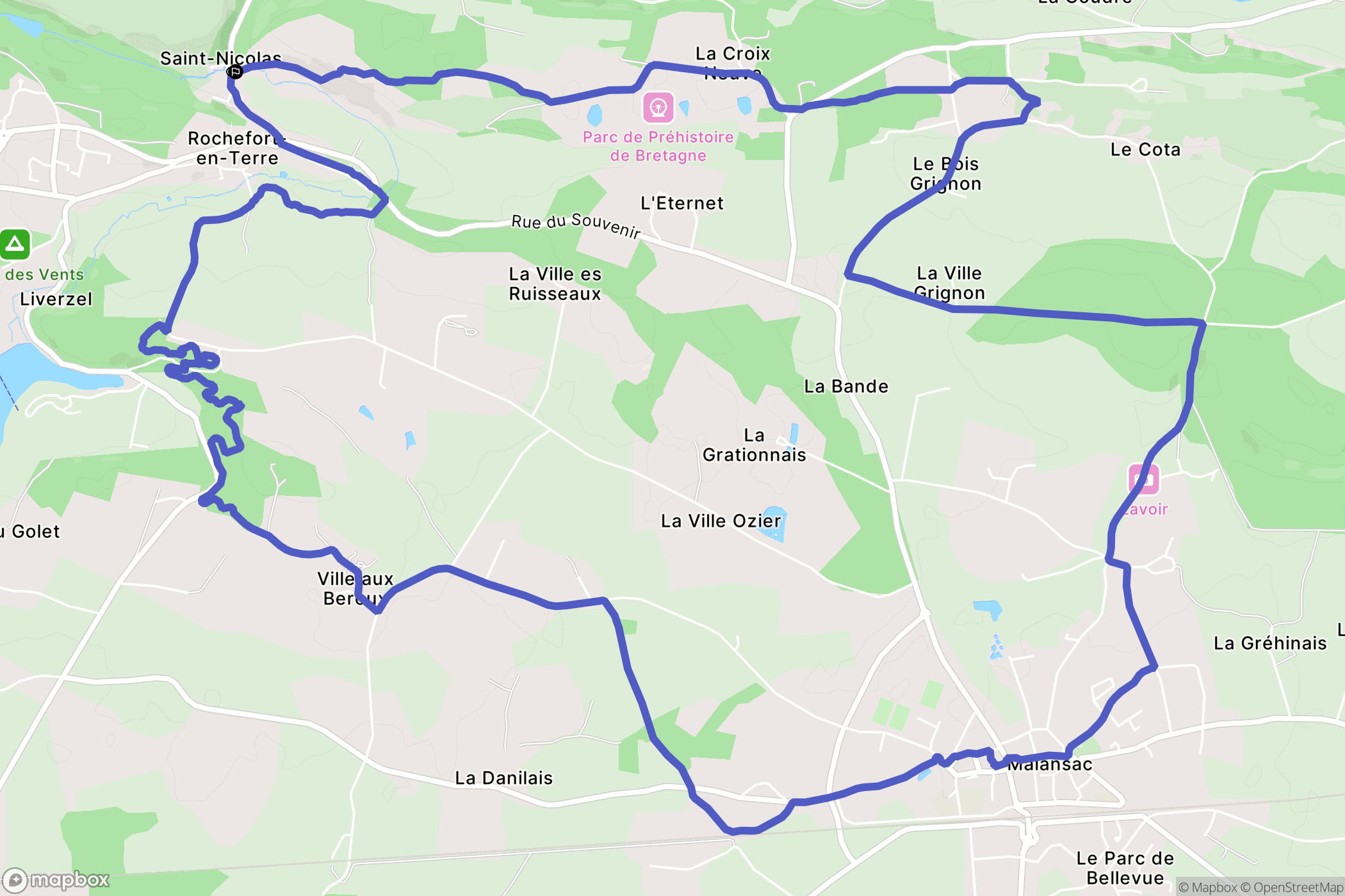 Rochefort-en-Terre : carte du parcours de randonnée - France