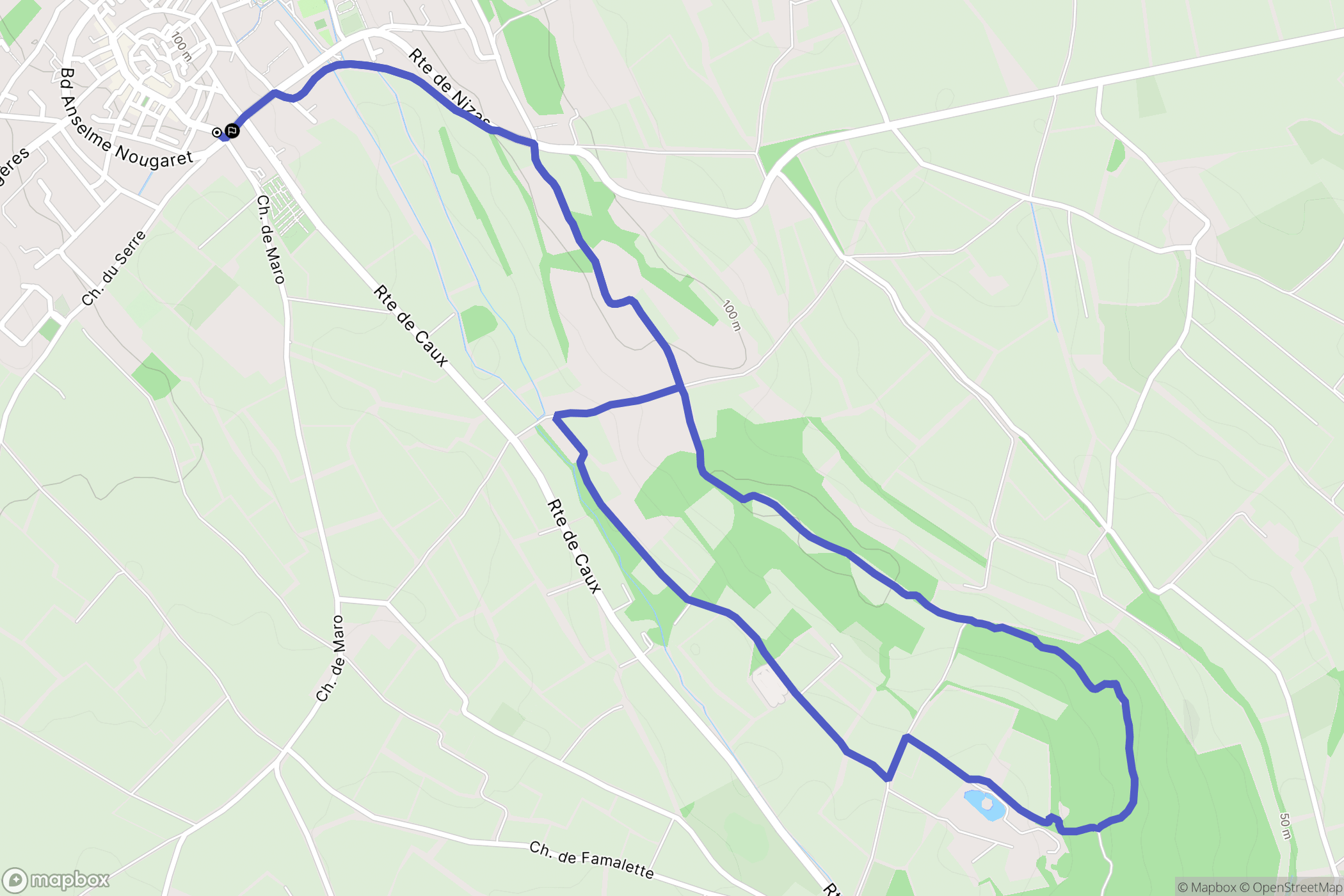 Caux : carte du parcours de randonnée - France