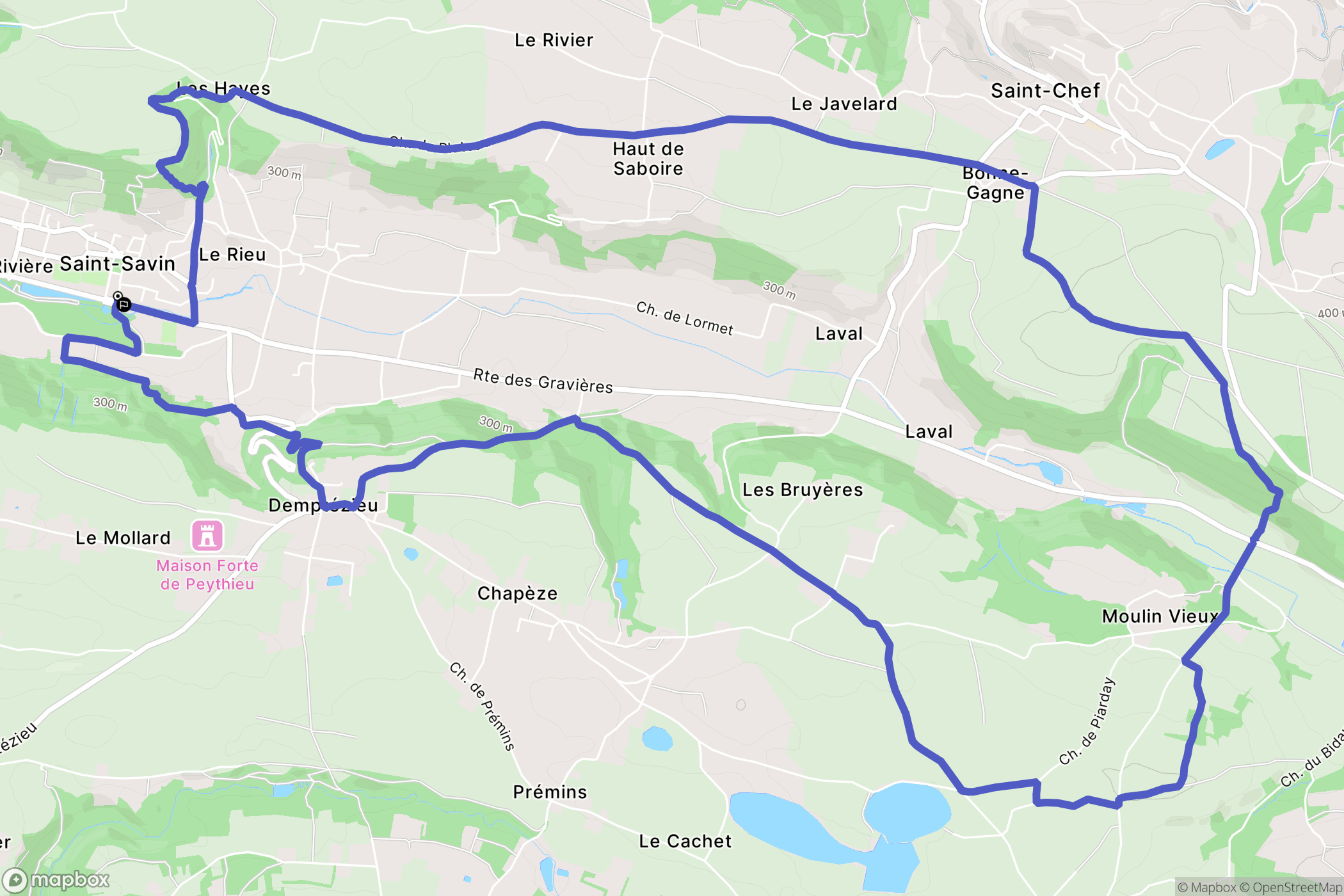 Saint-Savin : carte du parcours de randonnée - France