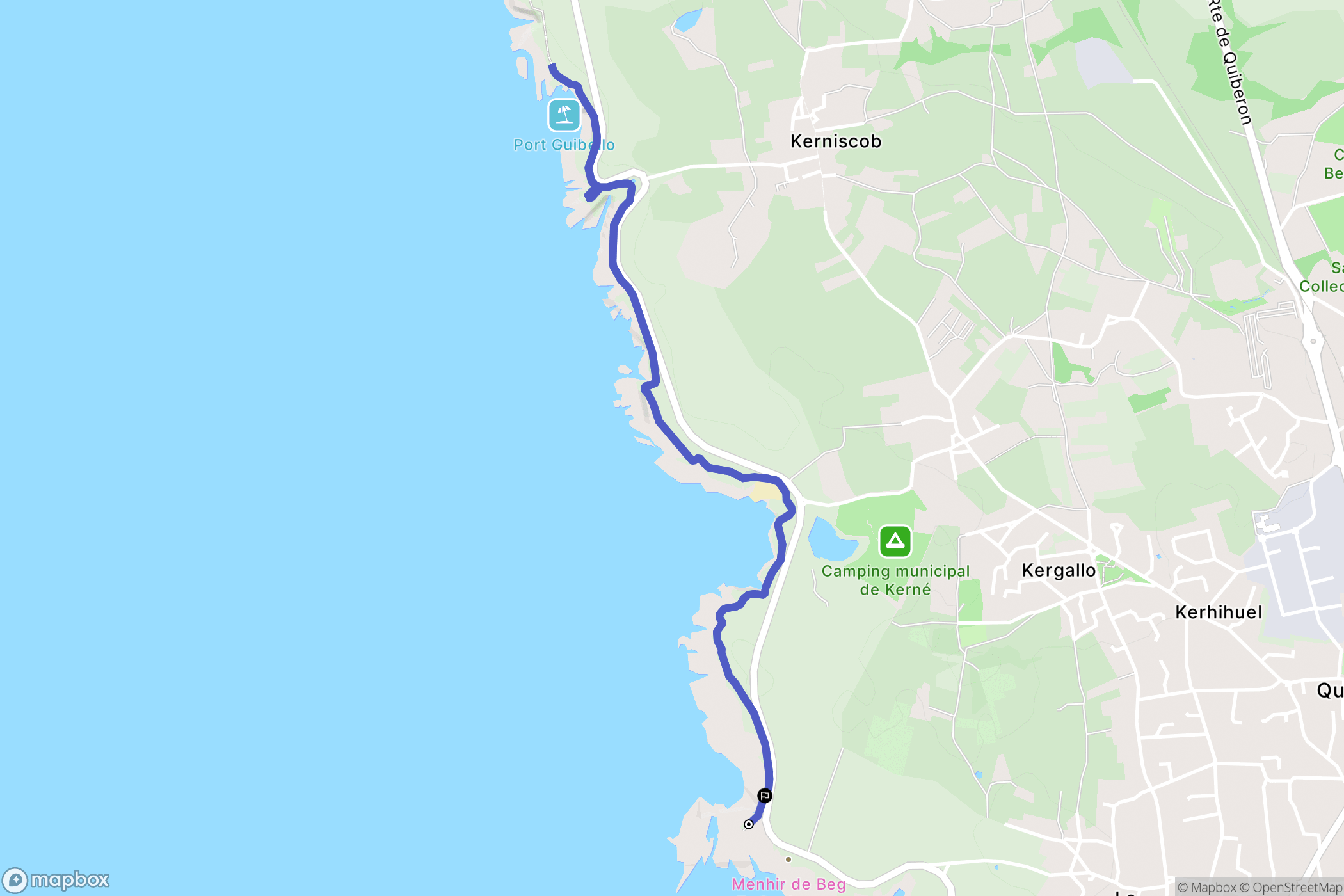 Quiberon : carte du parcours de randonnée - France