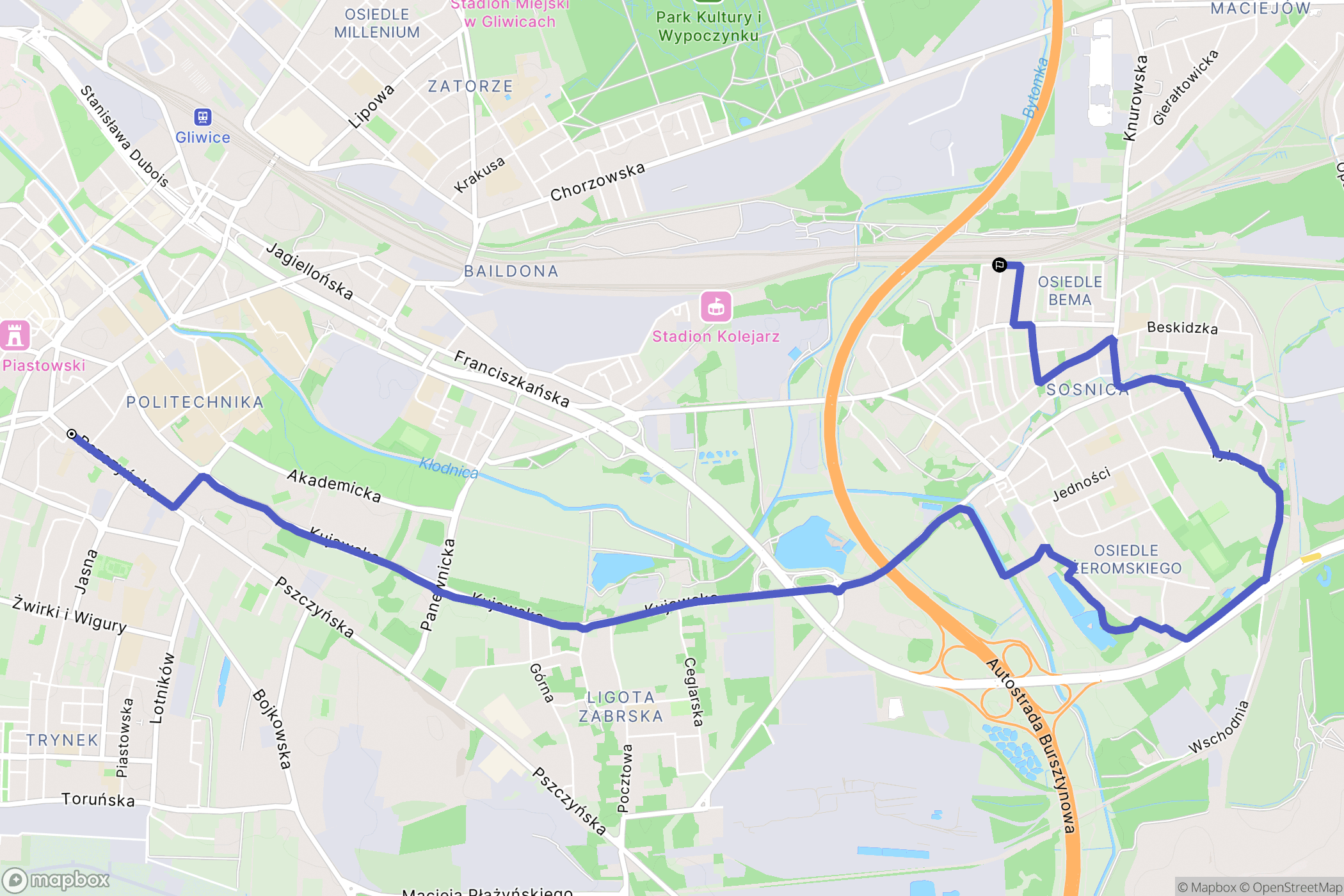 Gliwice: mapa trasy - Poland