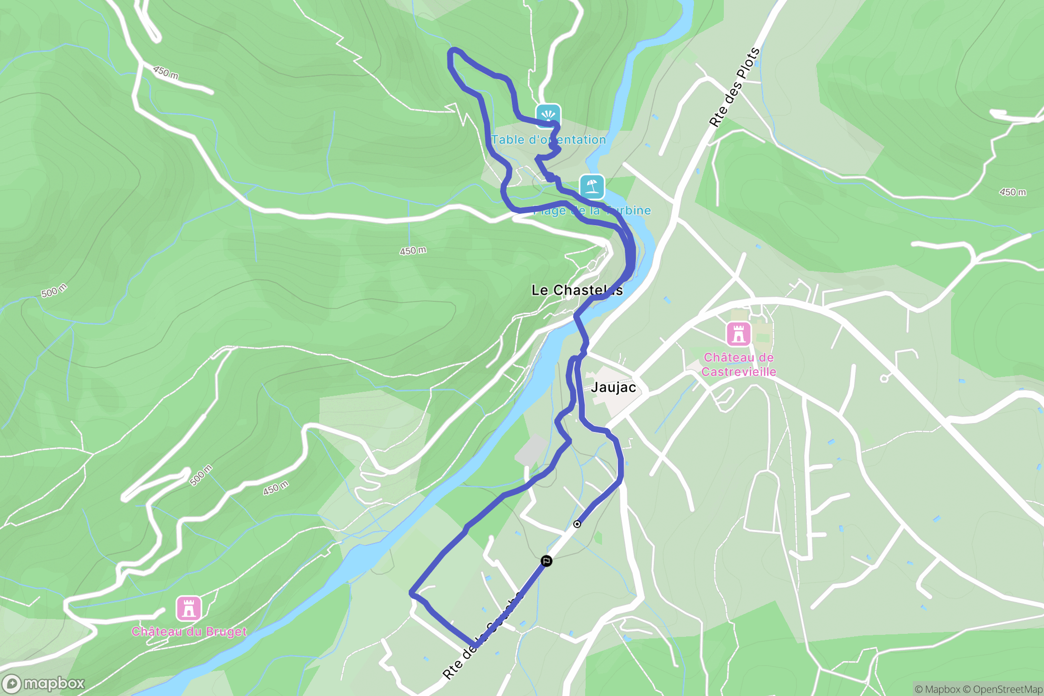 Jaujac : carte du parcours de randonnée - France
