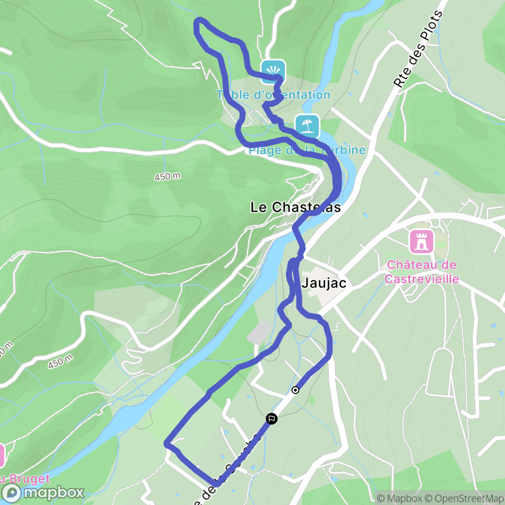 Jaujac : carte du parcours de randonnée - France