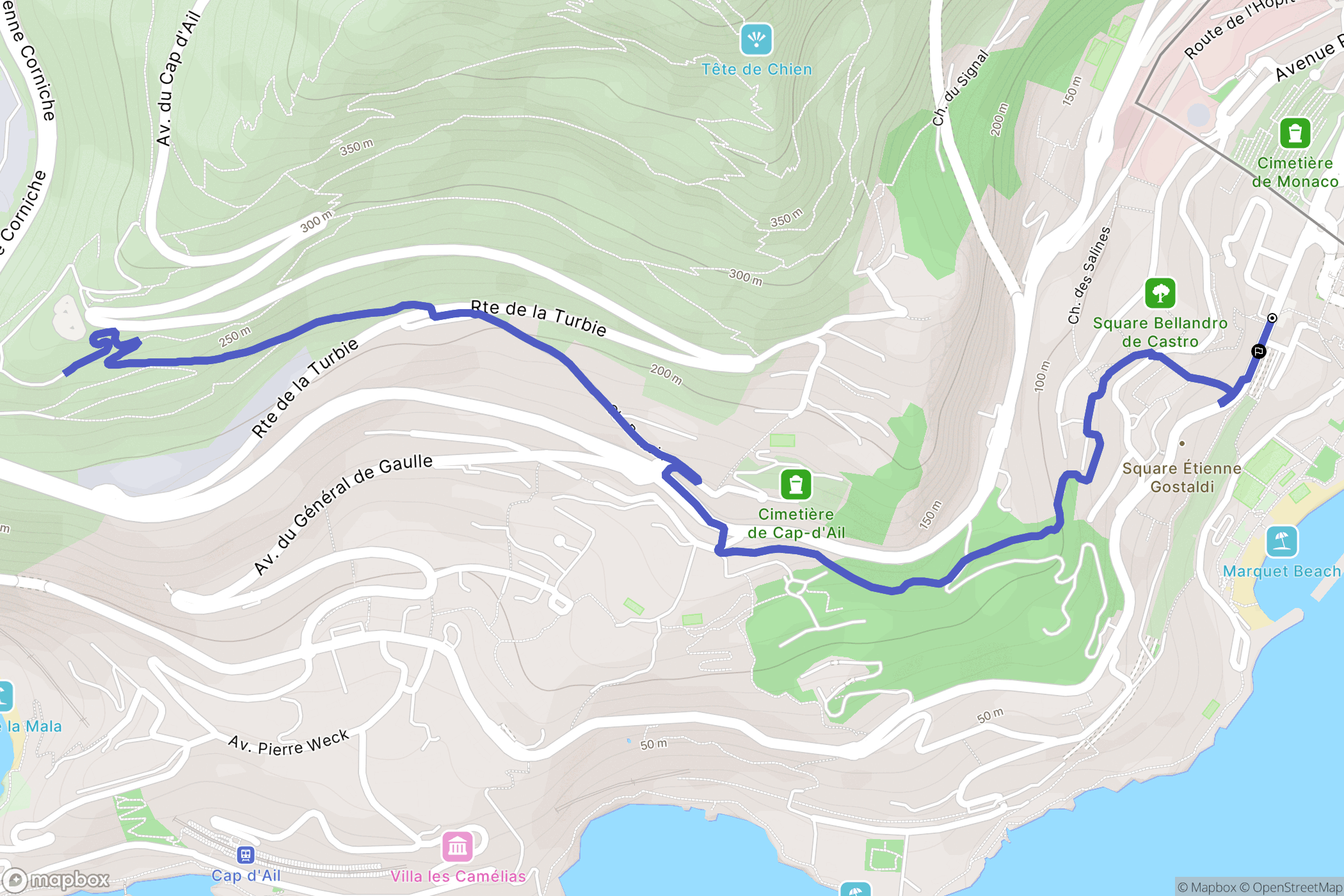Cap-d'Ail : carte du parcours de randonnée - France