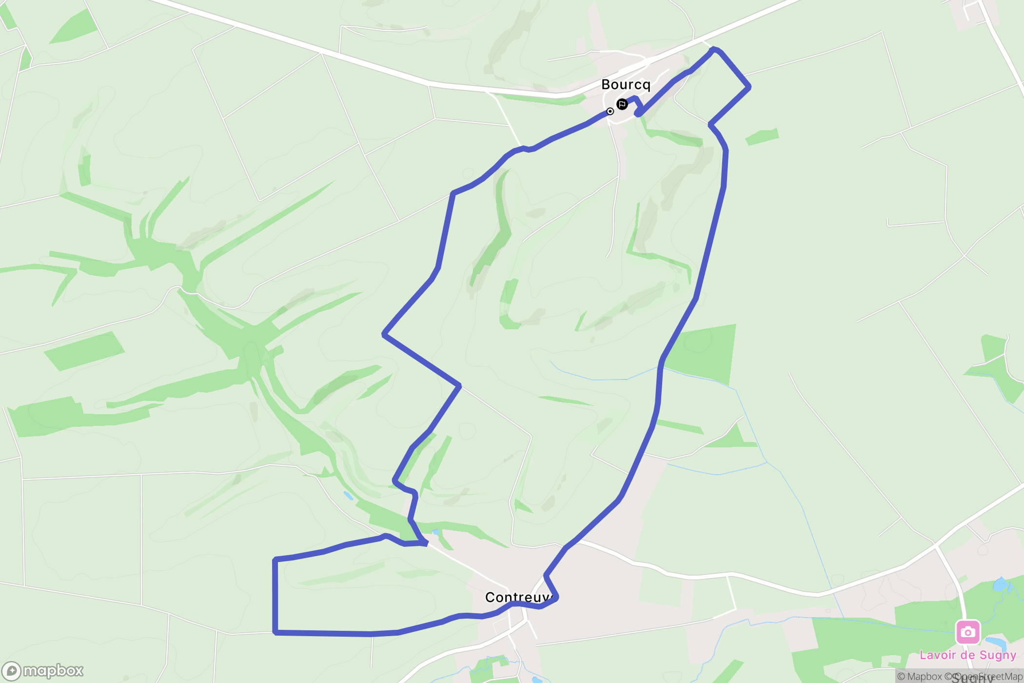Bourcq : carte du parcours de randonnée - France
