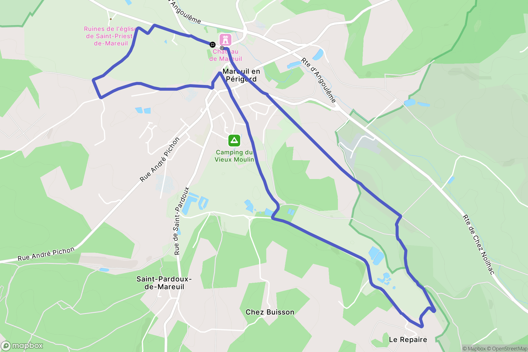 Mareuil en Périgord : carte du parcours de randonnée - France