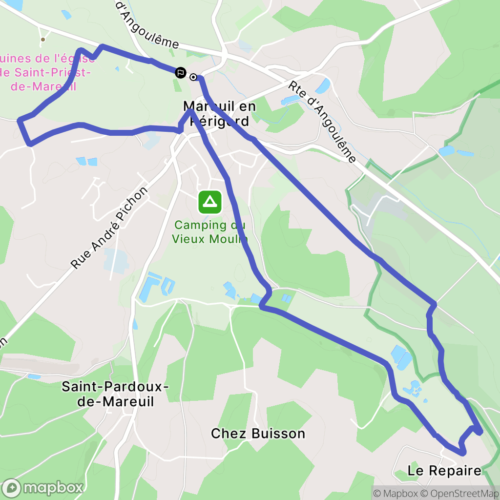 Mareuil en Périgord : carte du parcours de randonnée - France