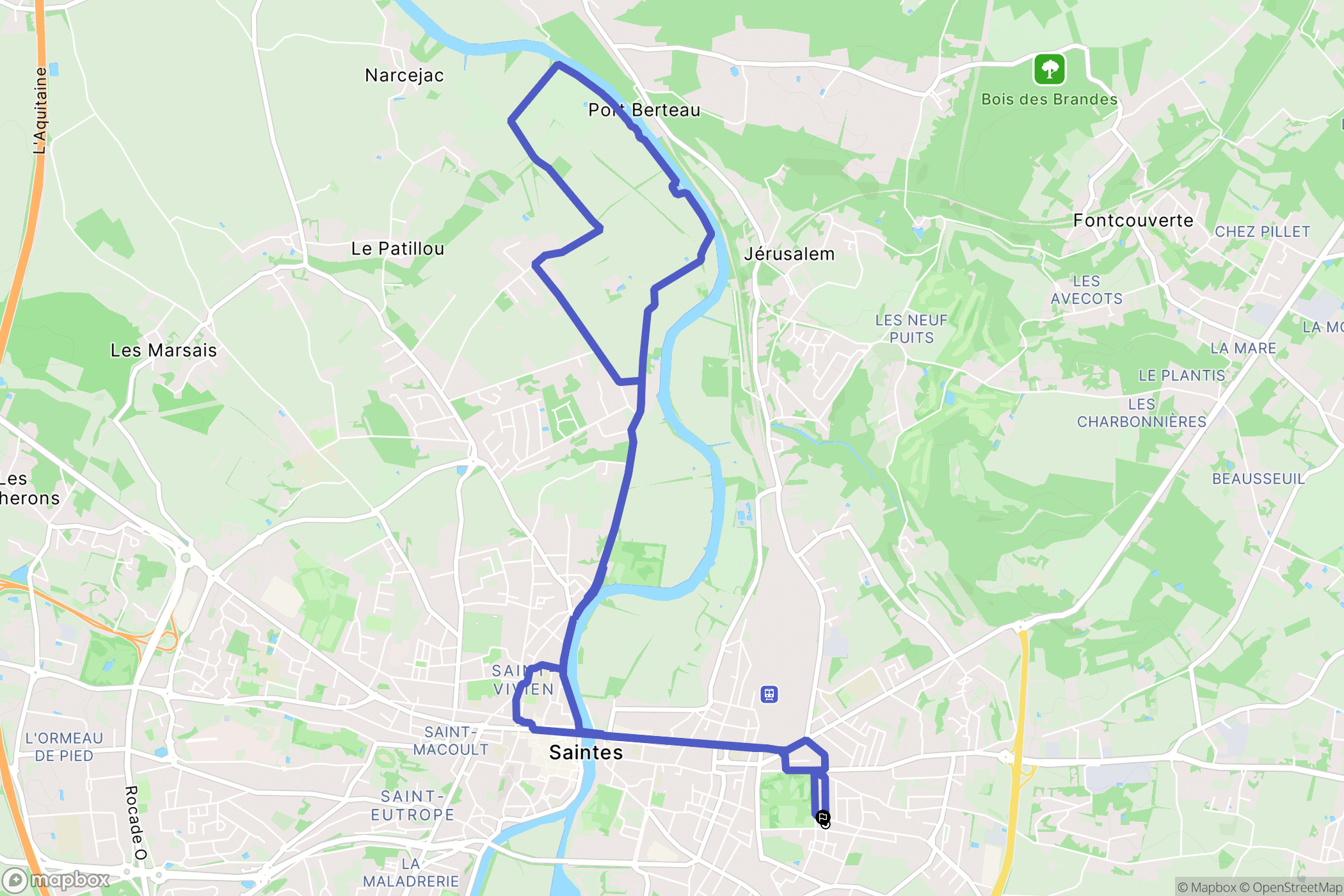 Saintes : carte du parcours de randonnée - France