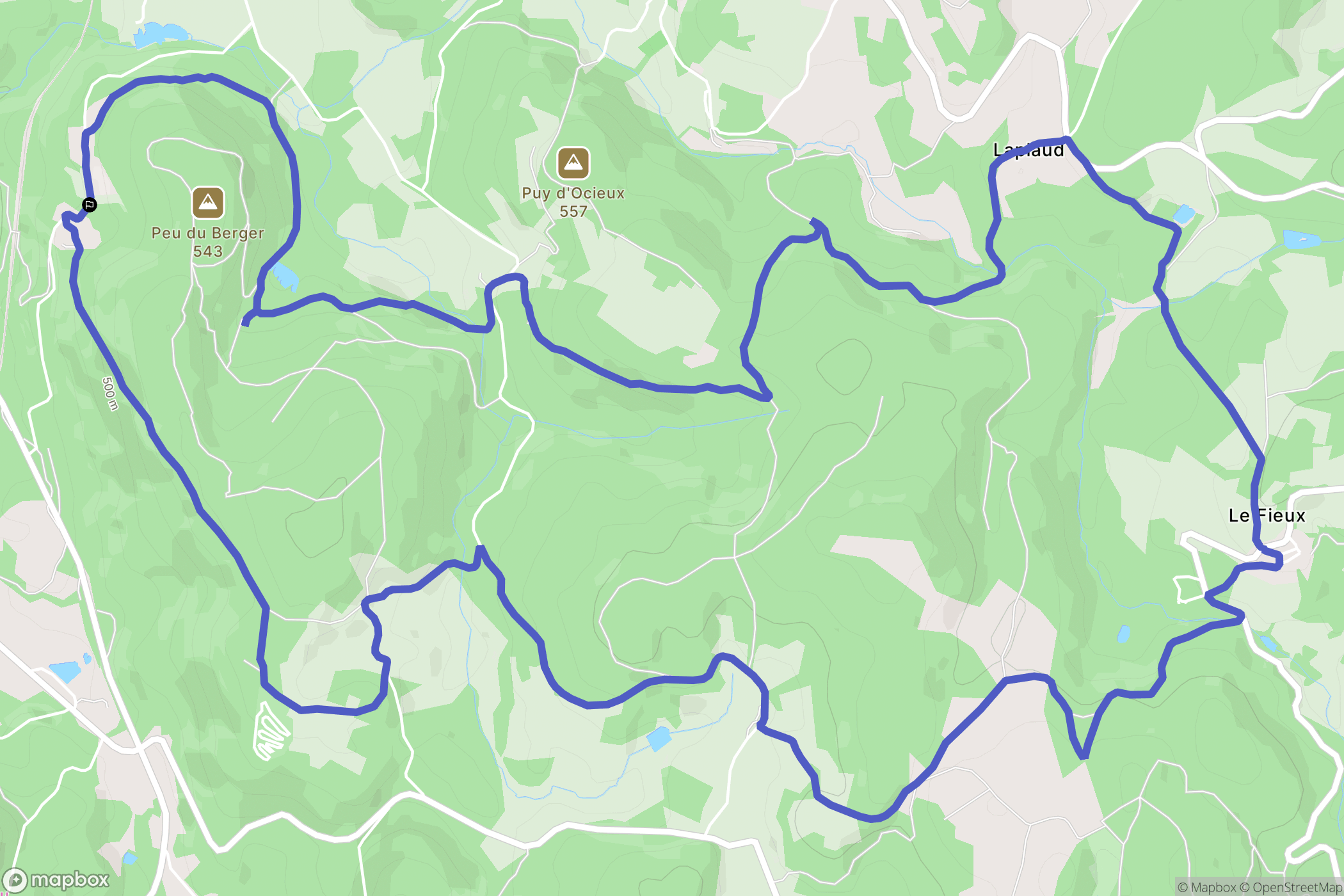 Saint-Sulpice-Laurière : carte du parcours de randonnée - France