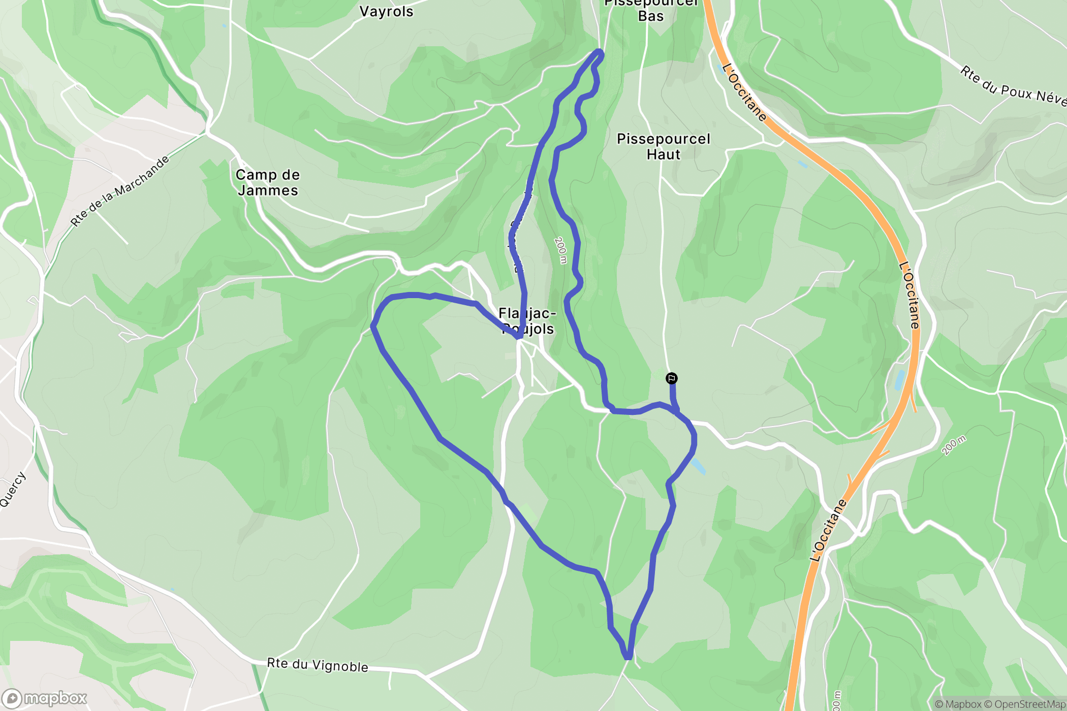 Flaujac-Poujols : carte du parcours de randonnée - France