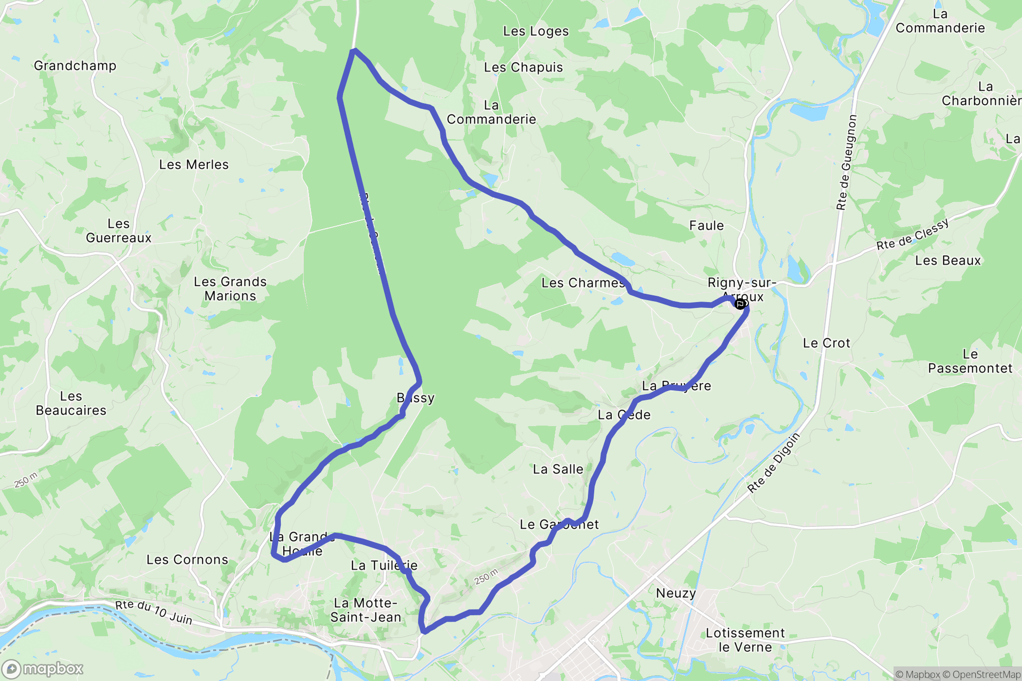 Rigny-sur-Arroux : carte du parcours de randonnée - France