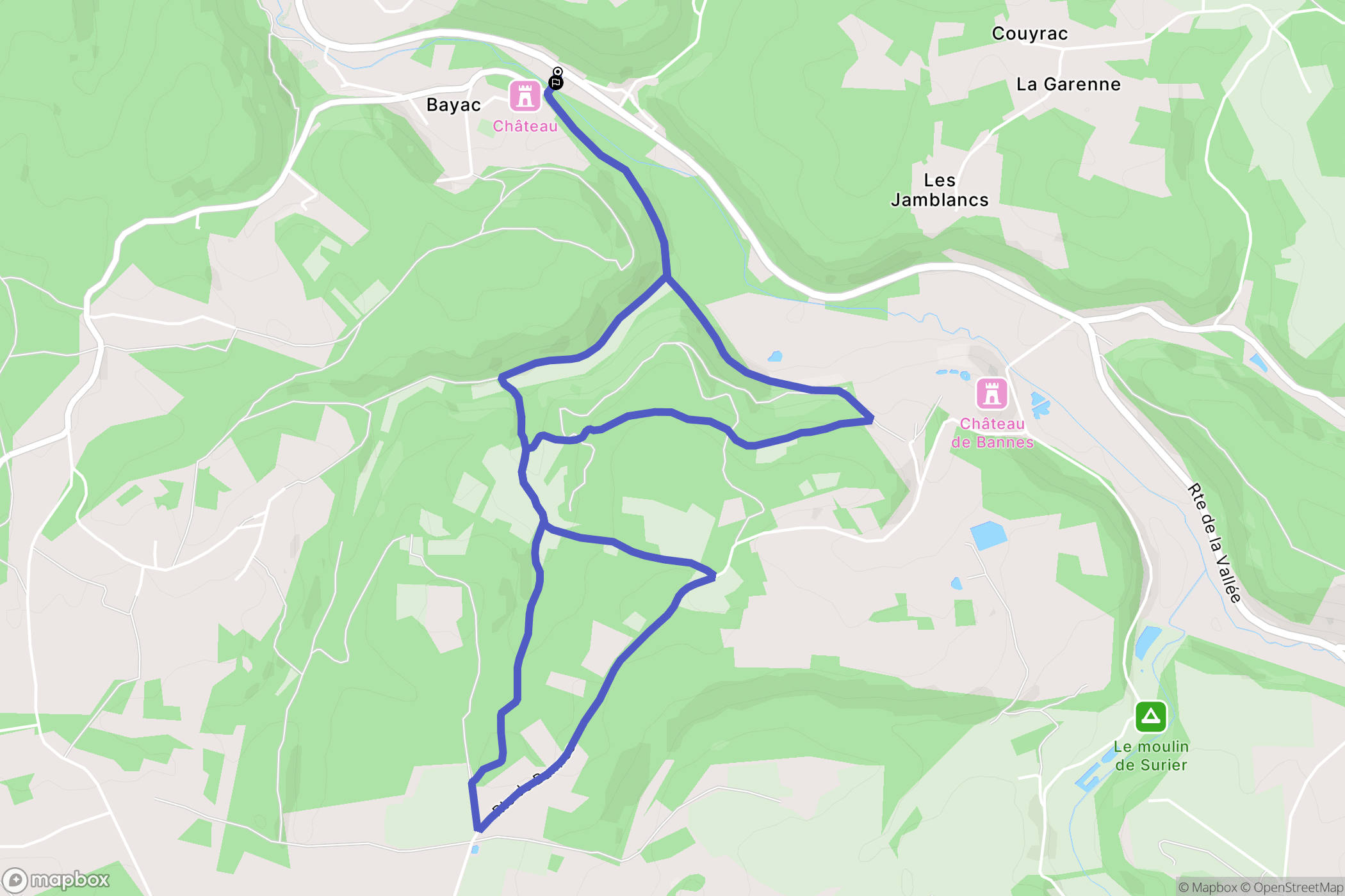 Bayac : carte du parcours de randonnée - France