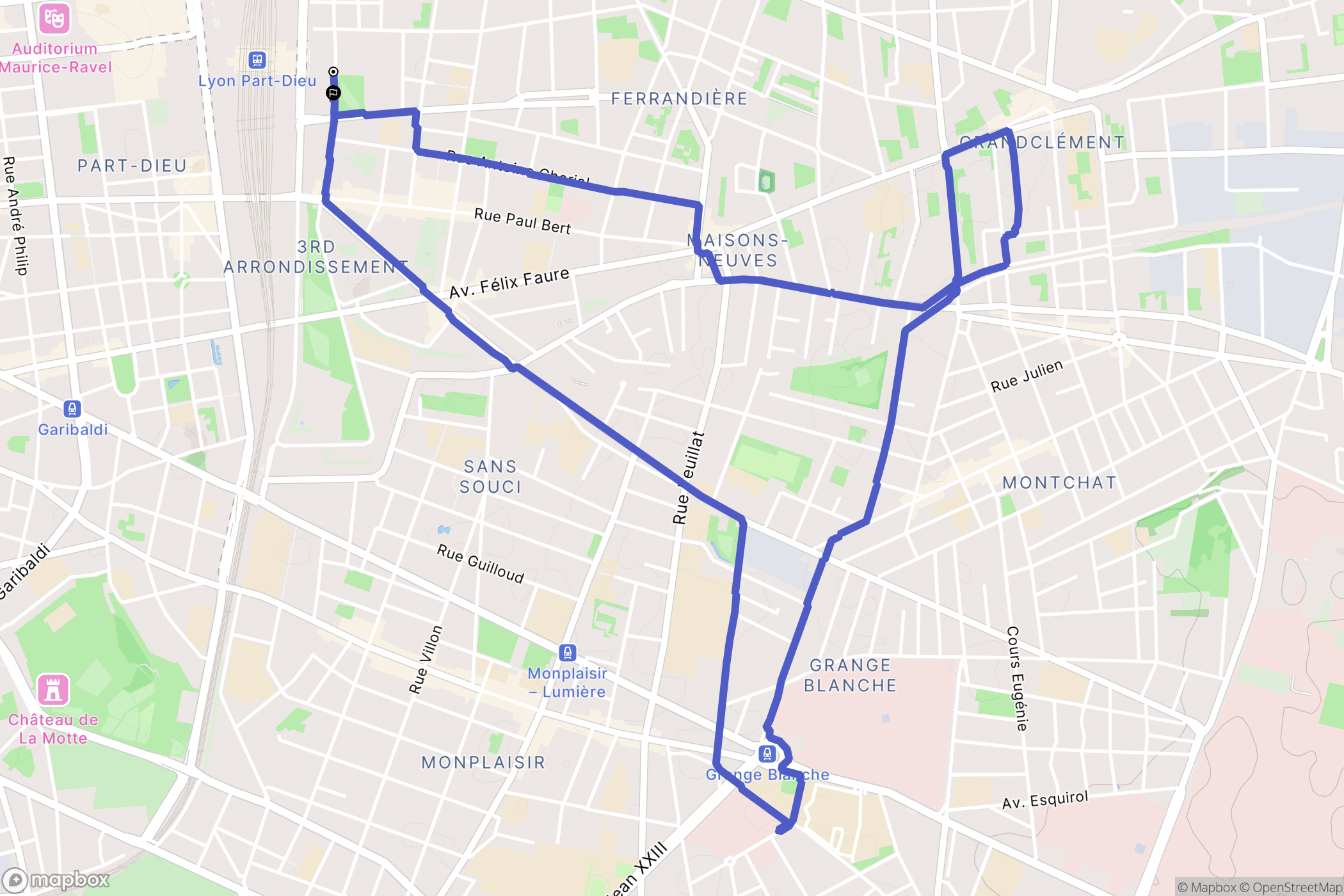 Lyon : carte du parcours de randonnée - France