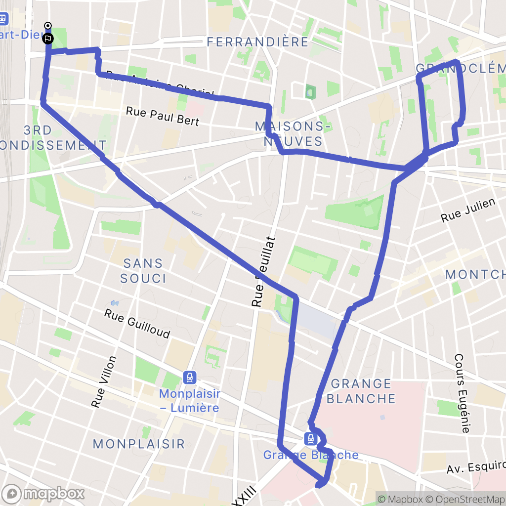 Lyon : carte du parcours de randonnée - France