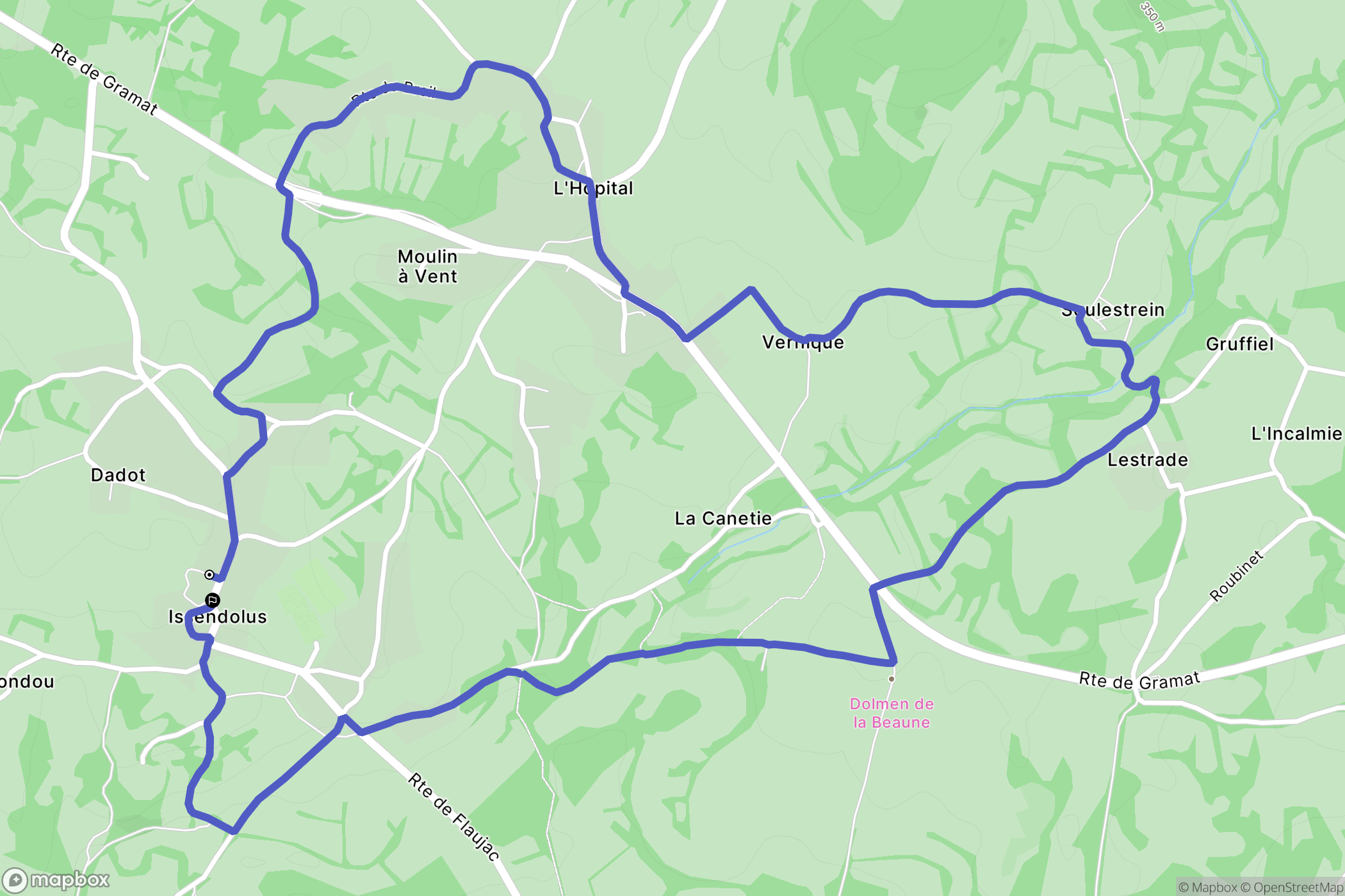 Issendolus : carte du parcours de randonnée - France