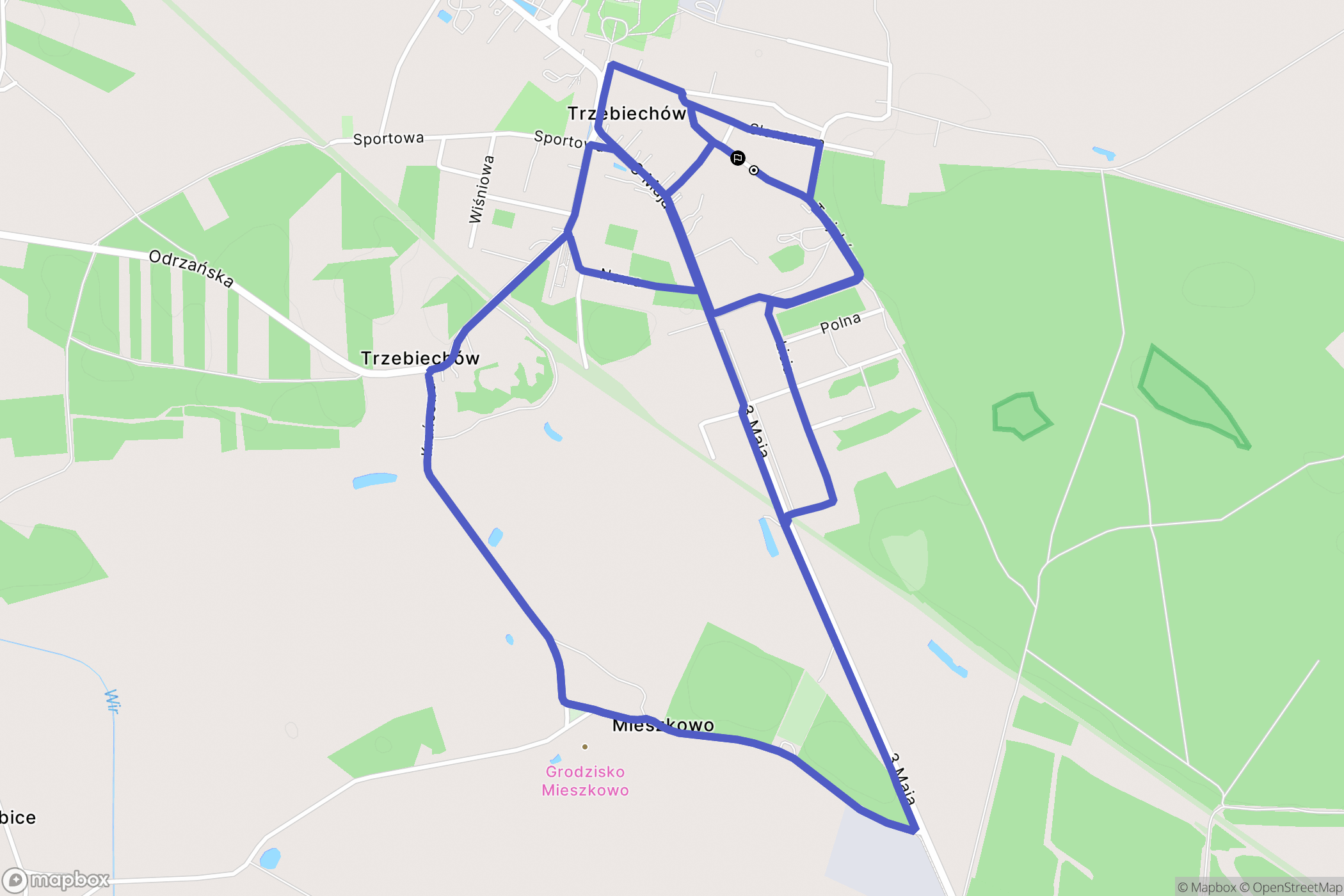 Trzebiechów: mapa trasy - Poland
