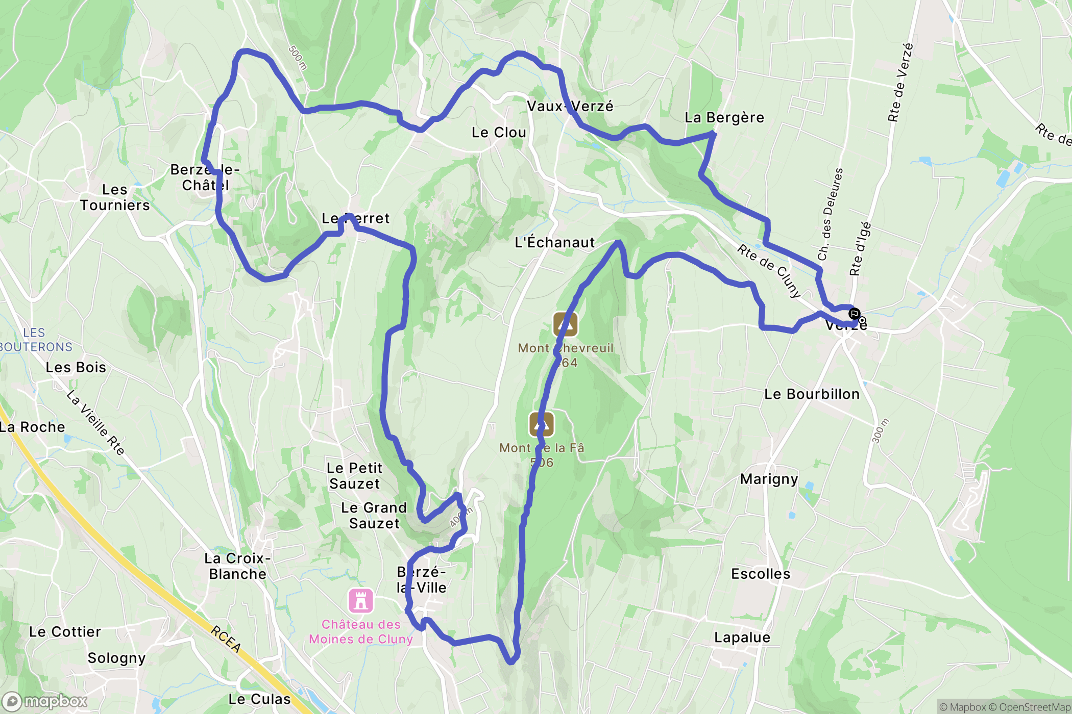 Verzé : carte du parcours de randonnée - France