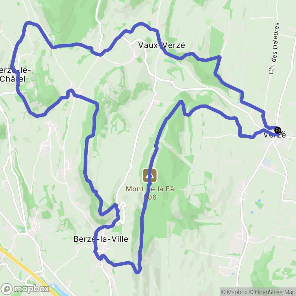 Verzé : carte du parcours de randonnée - France
