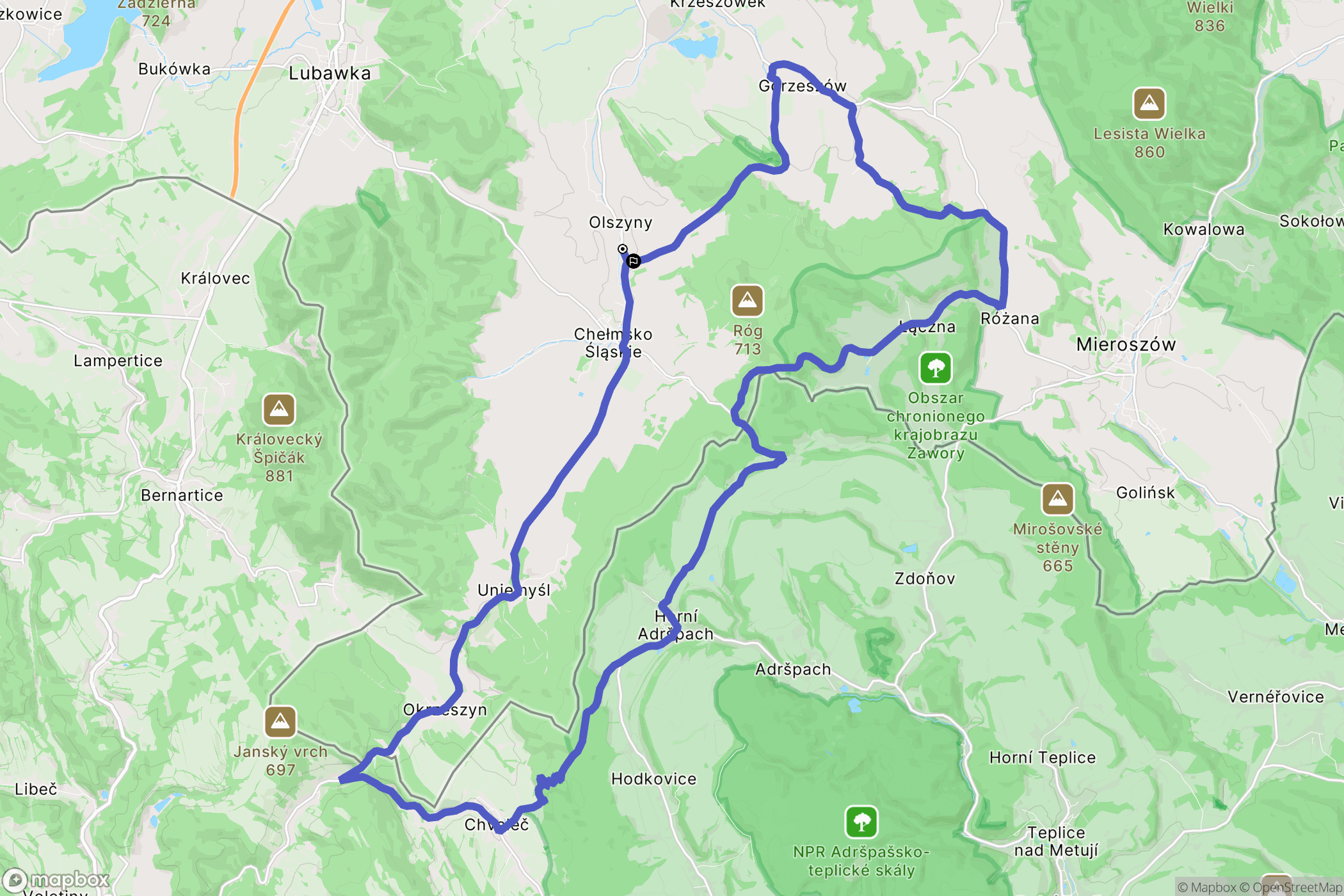 Olszyny: mapa trasy - Poland